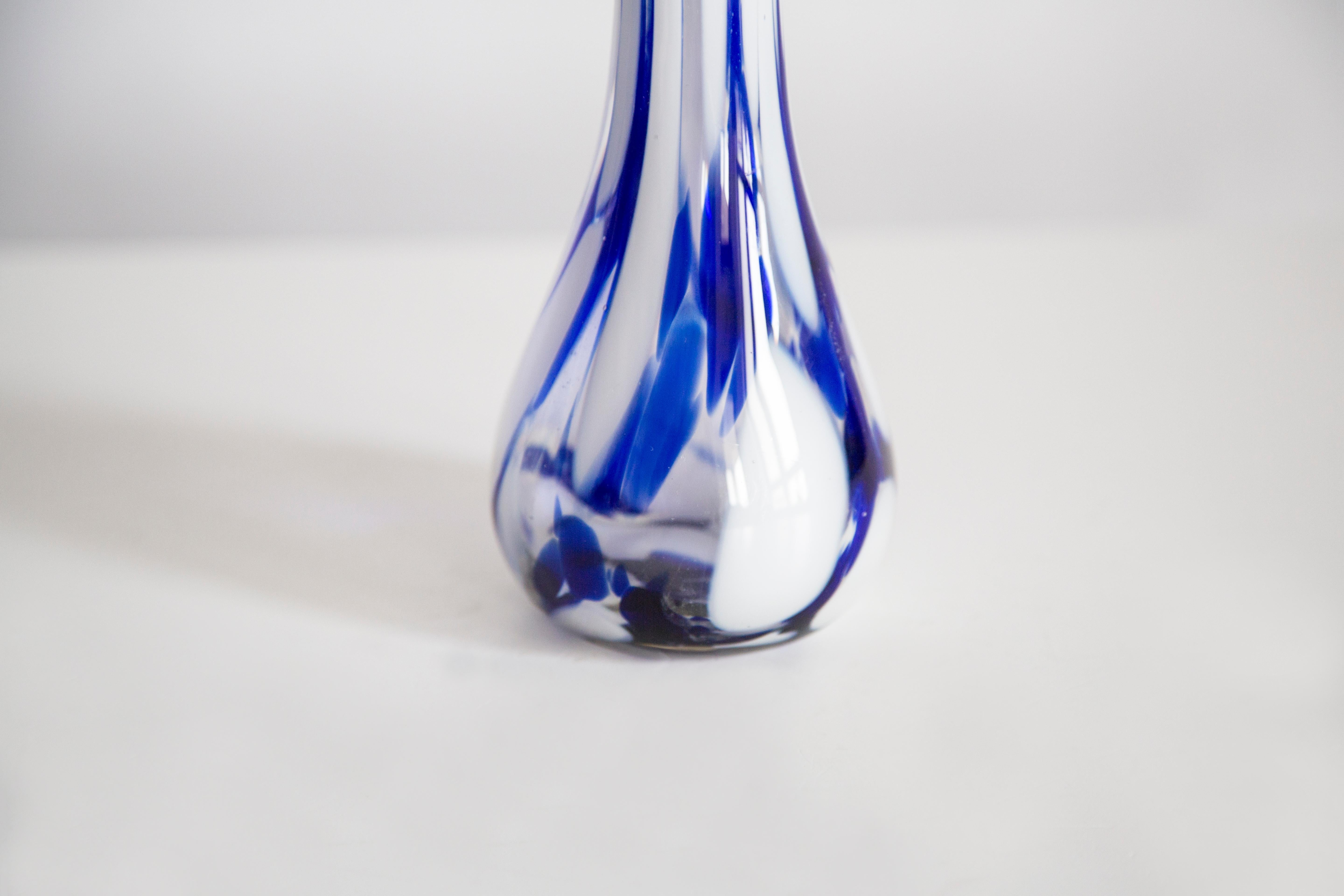 Mid Century Vintage Artistic Glass White and Blue Vase, Europe, 1970s For Sale 1