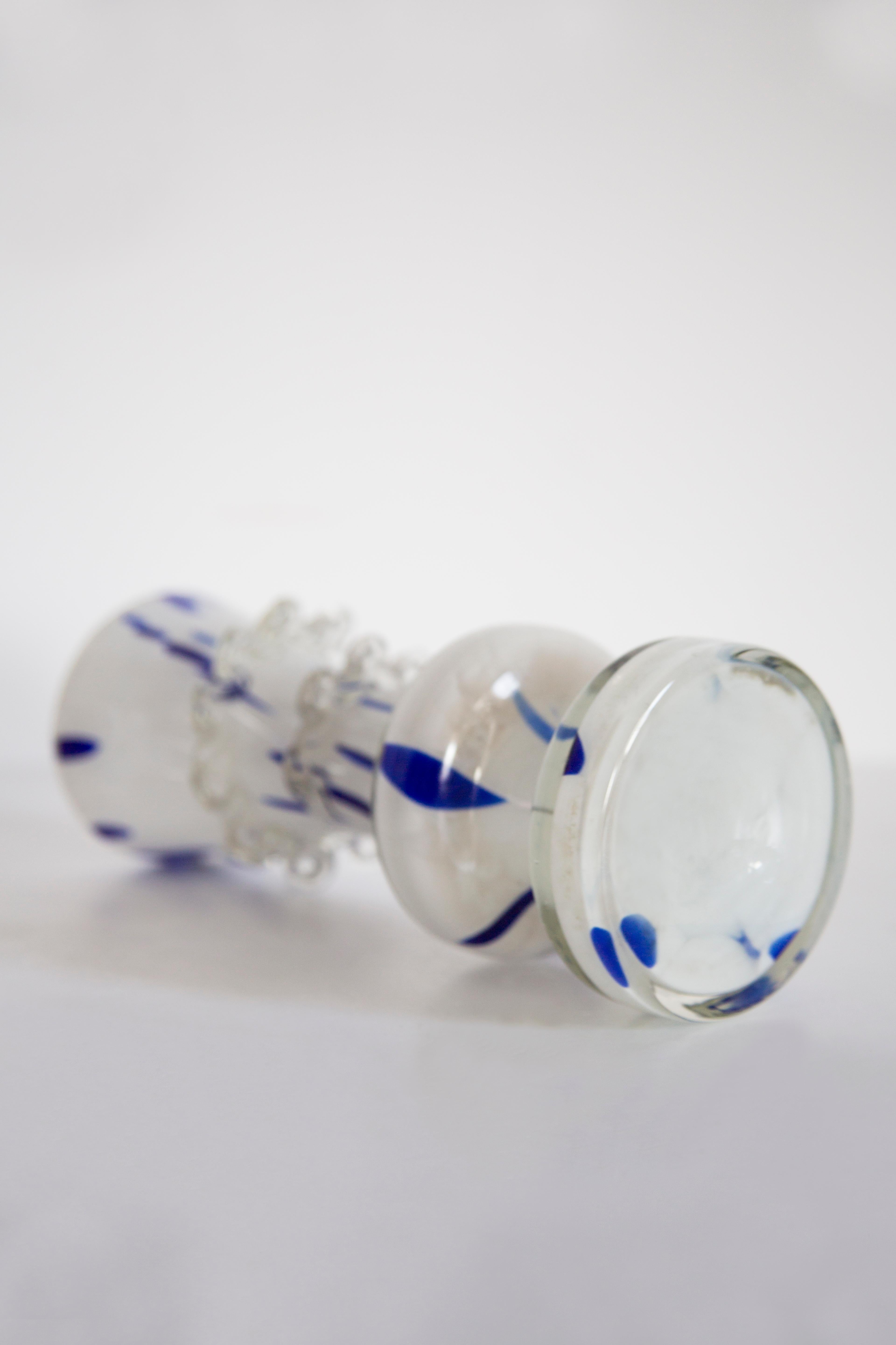 Mid Century Vintage Artistic Glass White and Blue Vase, Europe, 1970s For Sale 1