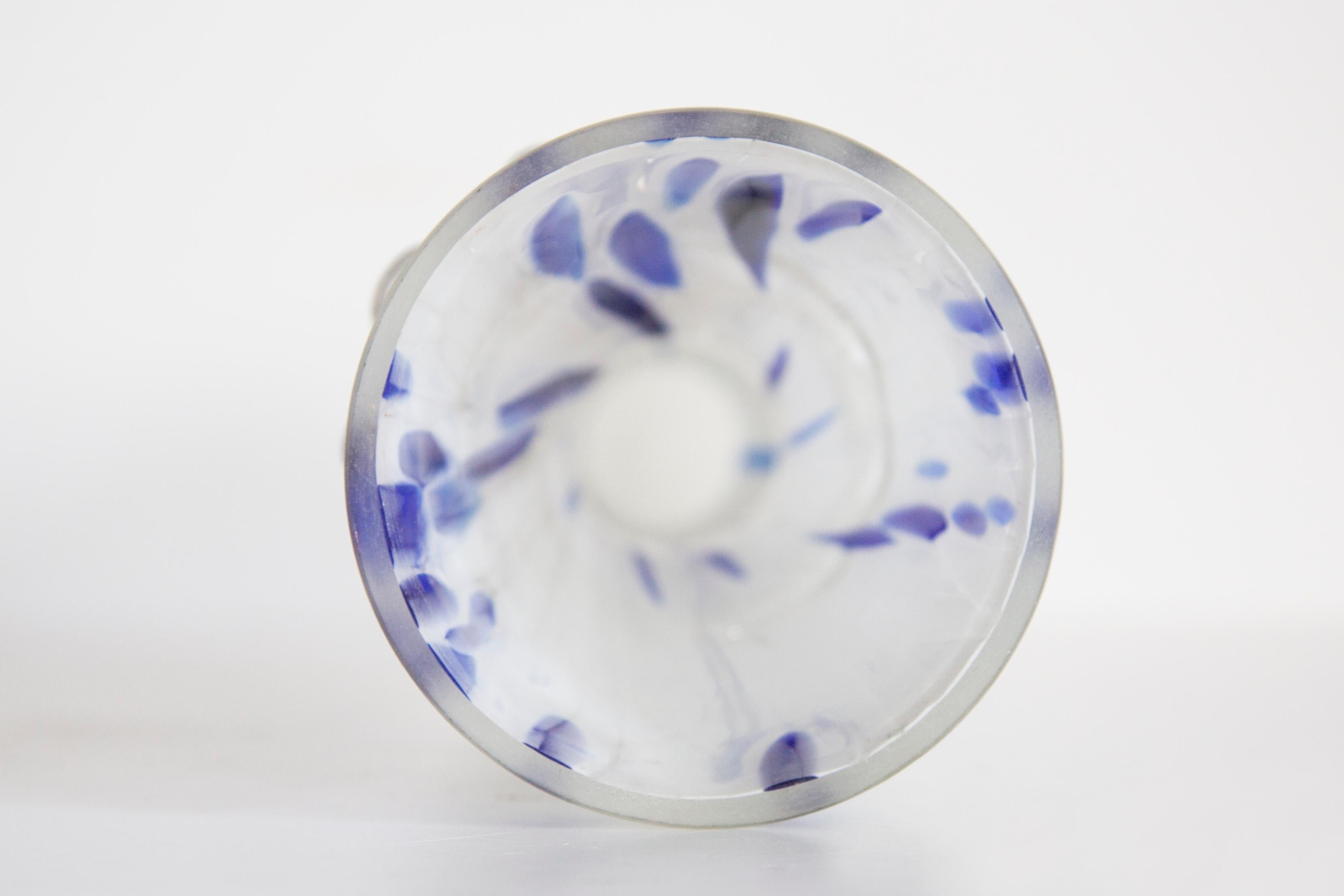Mid Century Vintage Artistic Glass White and Blue Vase, Europe, 1970s For Sale 2