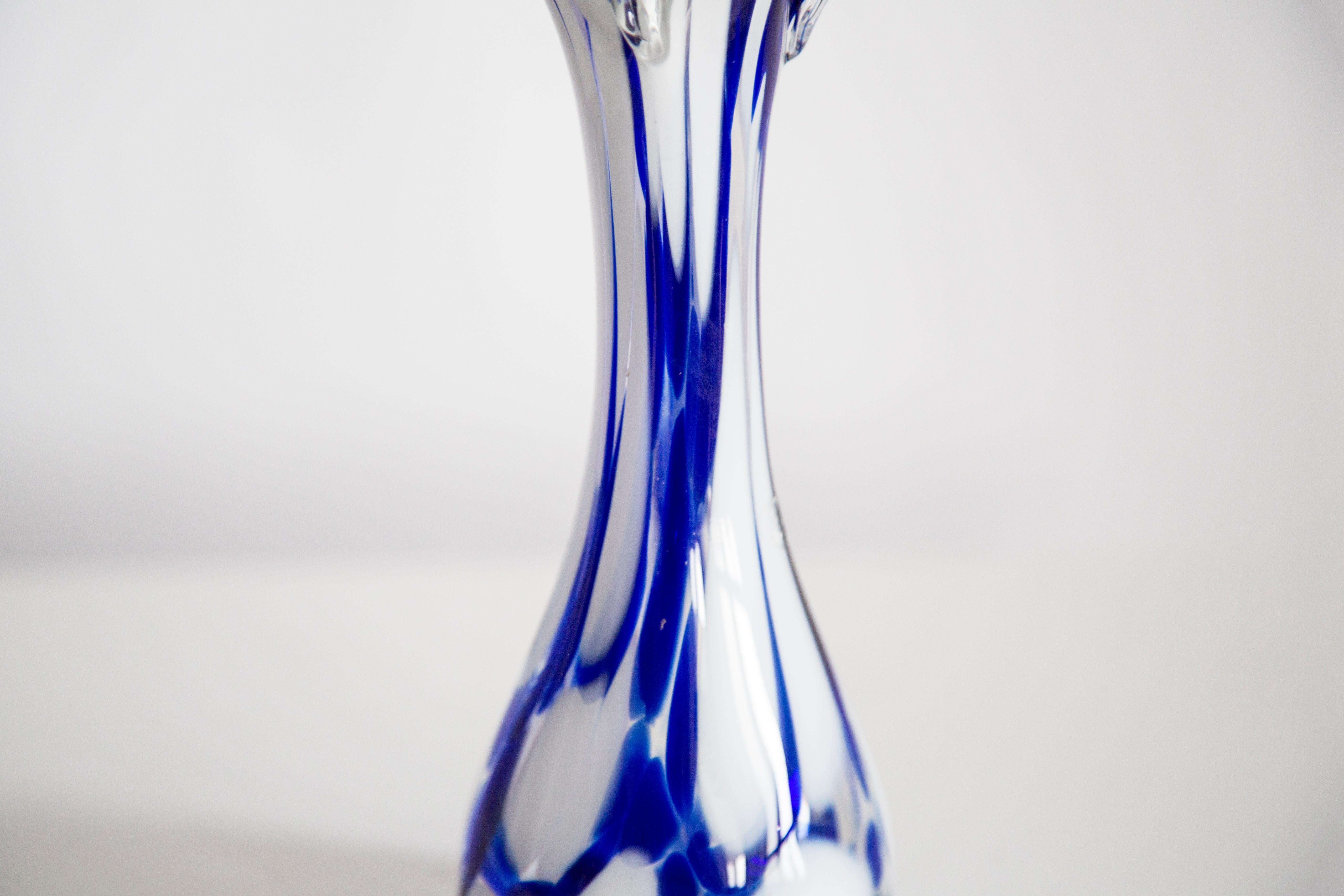 Mid Century Vintage Artistic Glass White and Blue Vase, Europe, 1970s For Sale 3