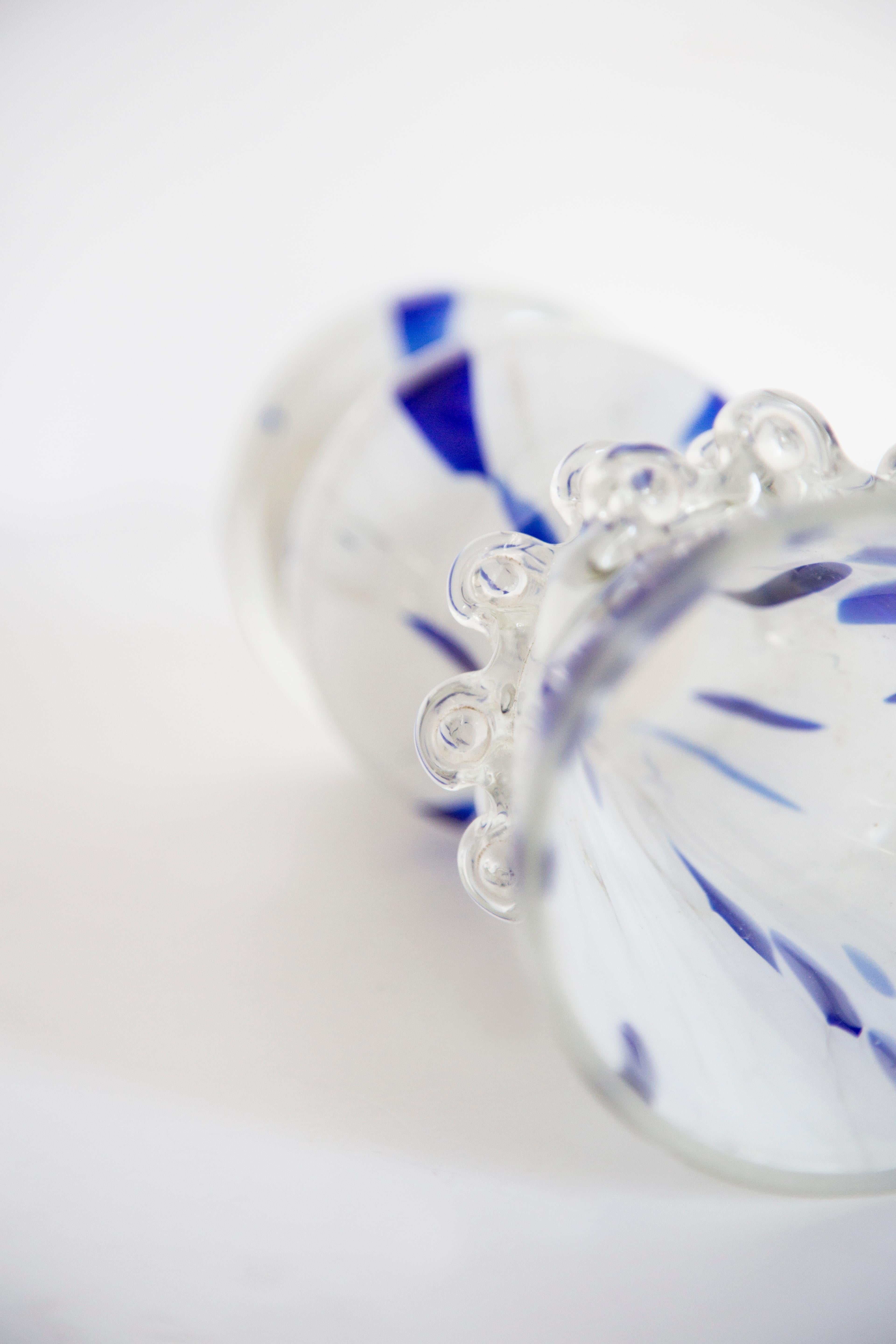 Mid Century Vintage Artistic Glass White and Blue Vase, Europe, 1970s For Sale 3