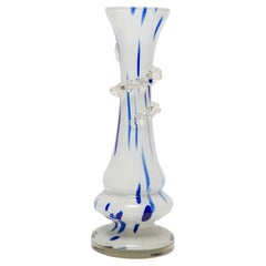 Mid Century Retro Artistic Glass White and Blue Vase, Europe, 1970s