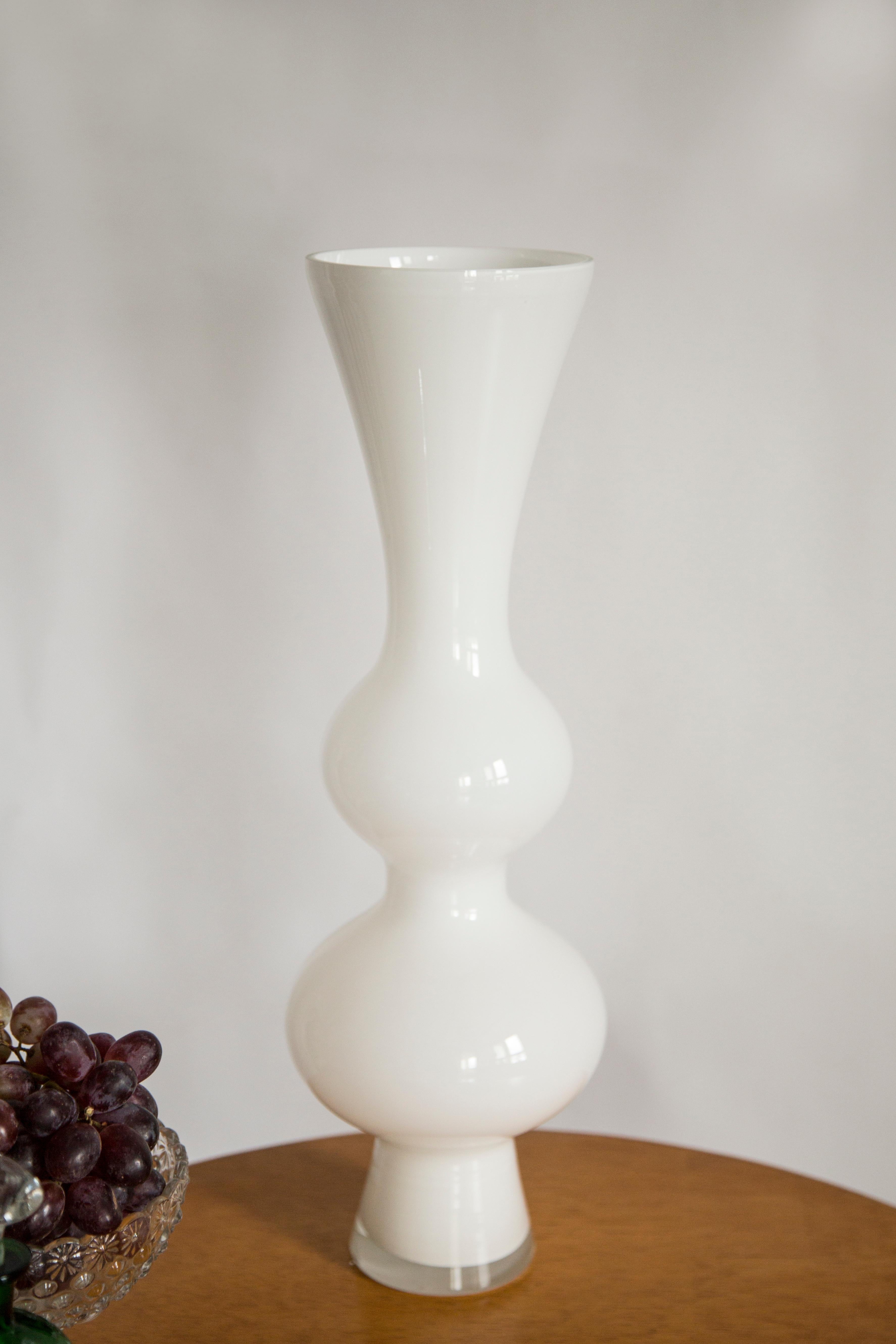 Mid-Century Modern Mid Century Vintage Artistic Glass White Vase, Tarnowiec, Europe, 1970s For Sale