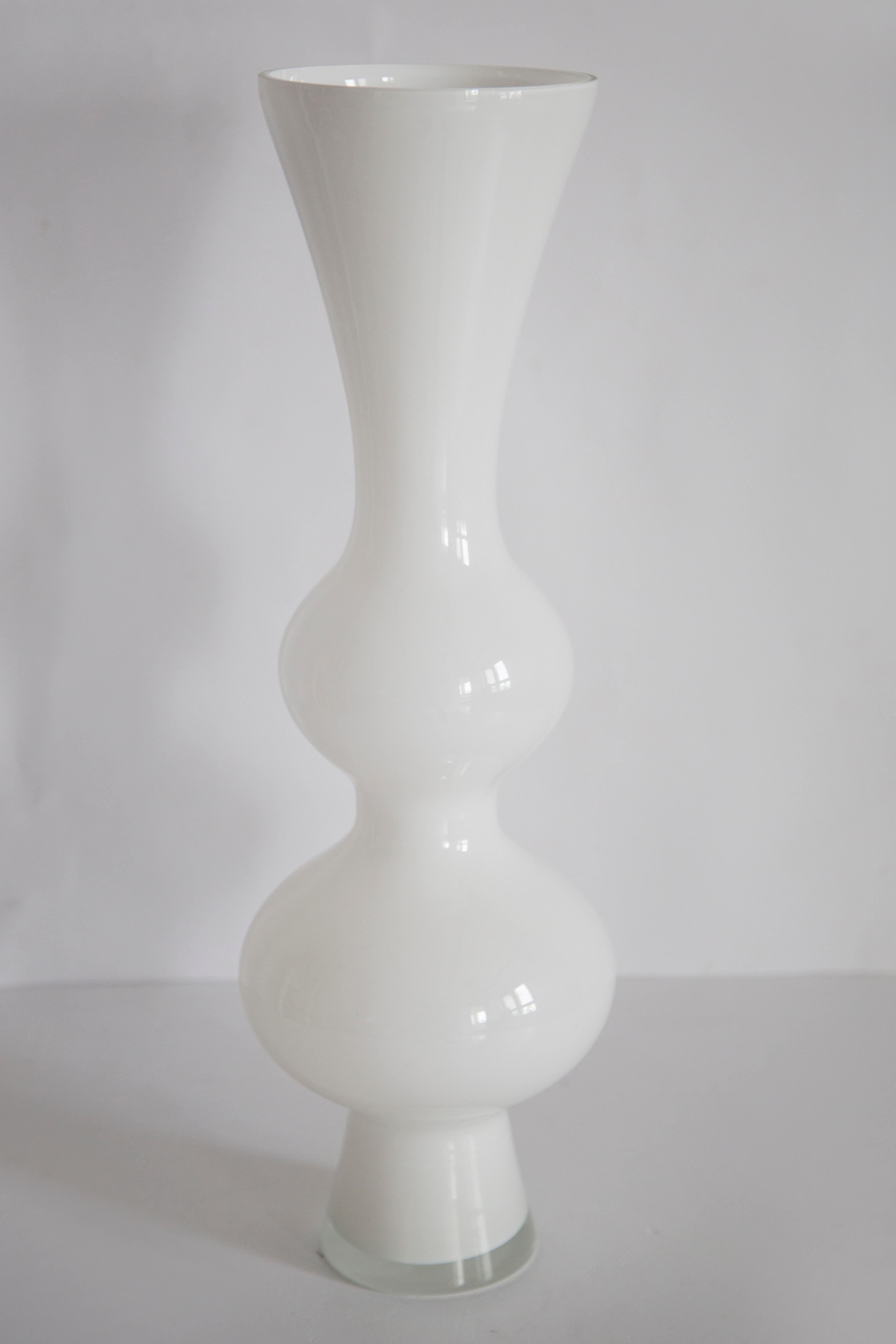 Polish Mid Century Vintage Artistic Glass White Vase, Tarnowiec, Europe, 1970s For Sale