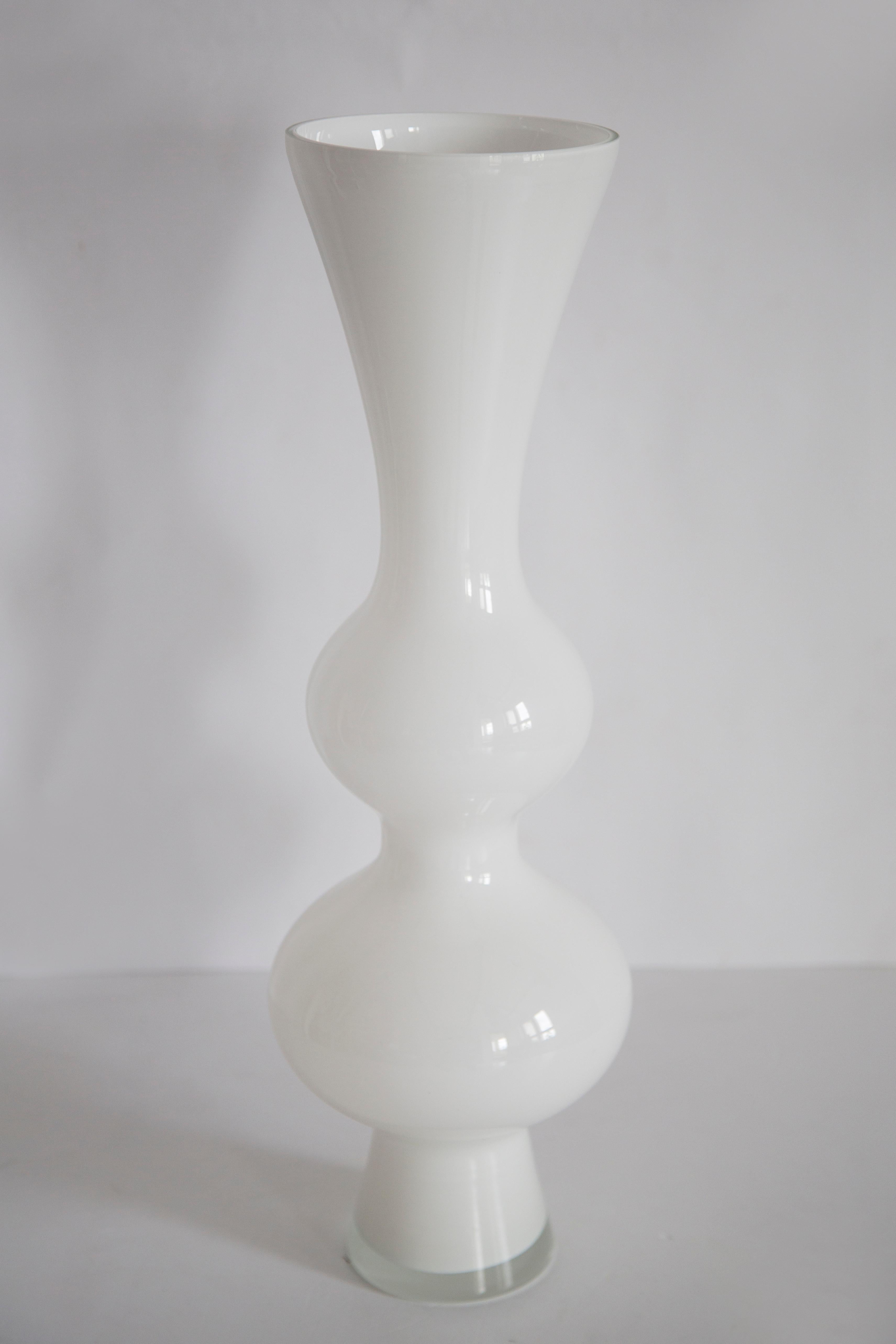 Hand-Carved Mid Century Vintage Artistic Glass White Vase, Tarnowiec, Europe, 1970s For Sale