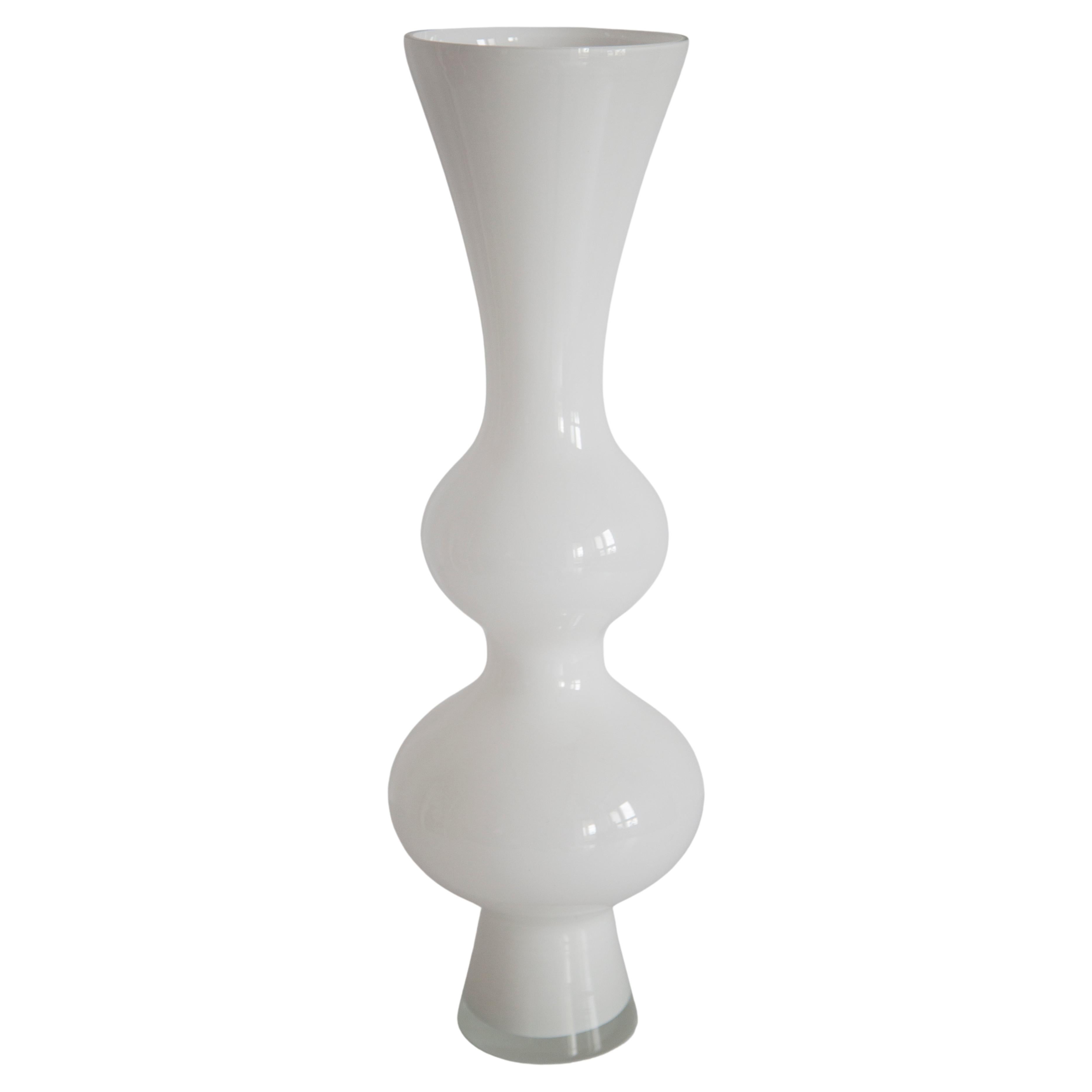 Mid Century Vintage Artistic Glass White Vase, Tarnowiec, Europe, 1970s