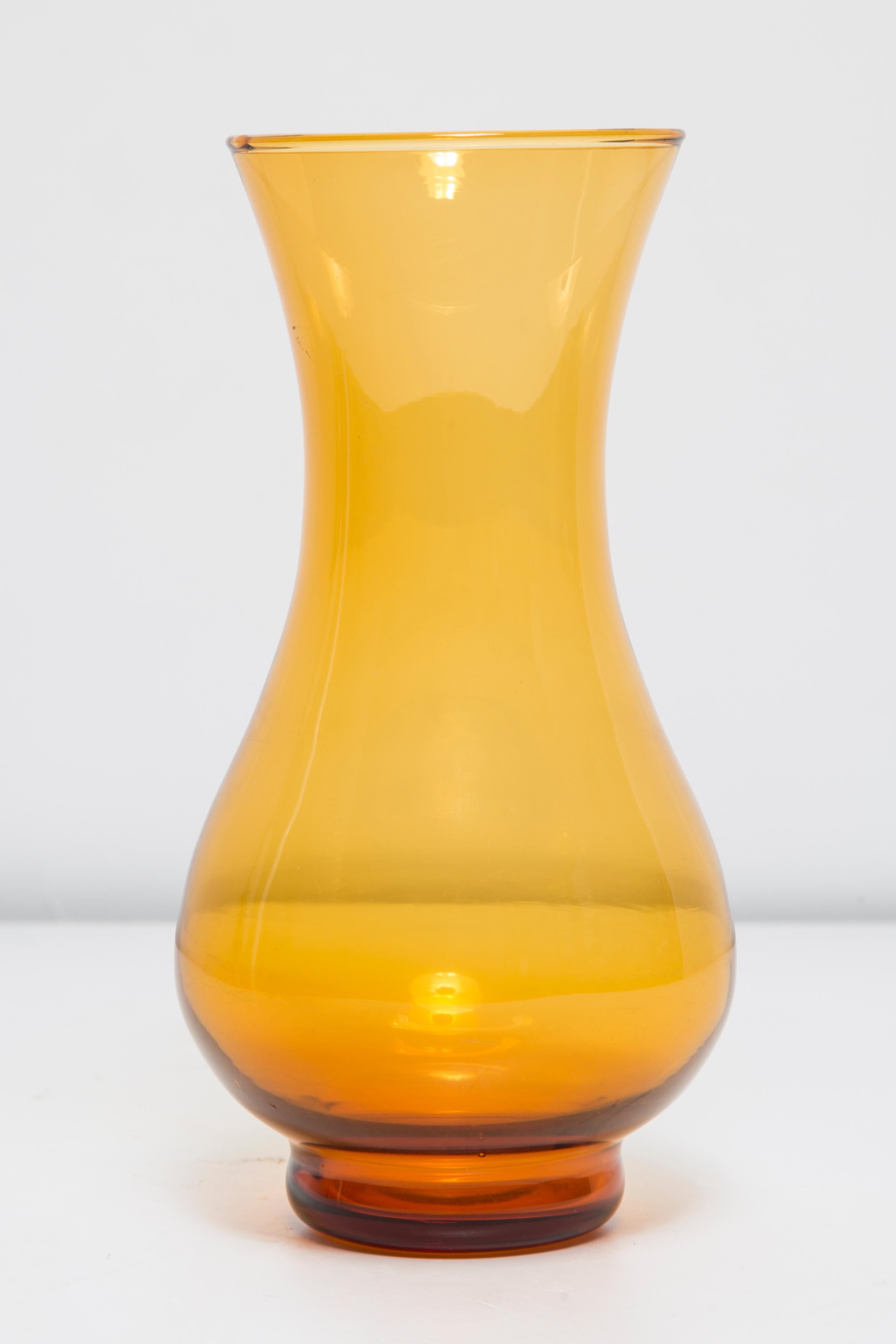 Polish Mid Century Vintage Artistic Glass Yellow Light Vase, Europe, 1970s For Sale