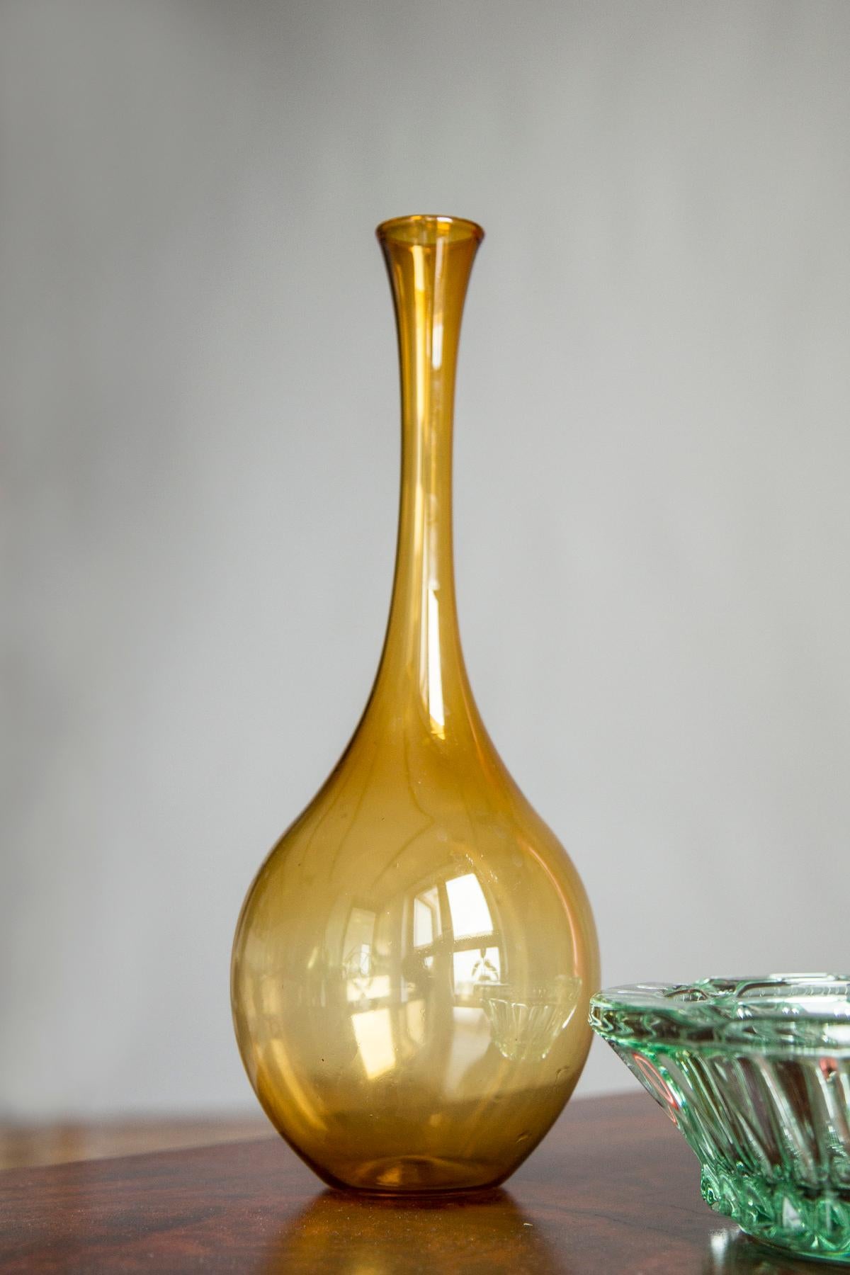 Mid-Century Modern Mid Century Vintage Artistic Glass Yellow Vase, Europe, 1970s For Sale