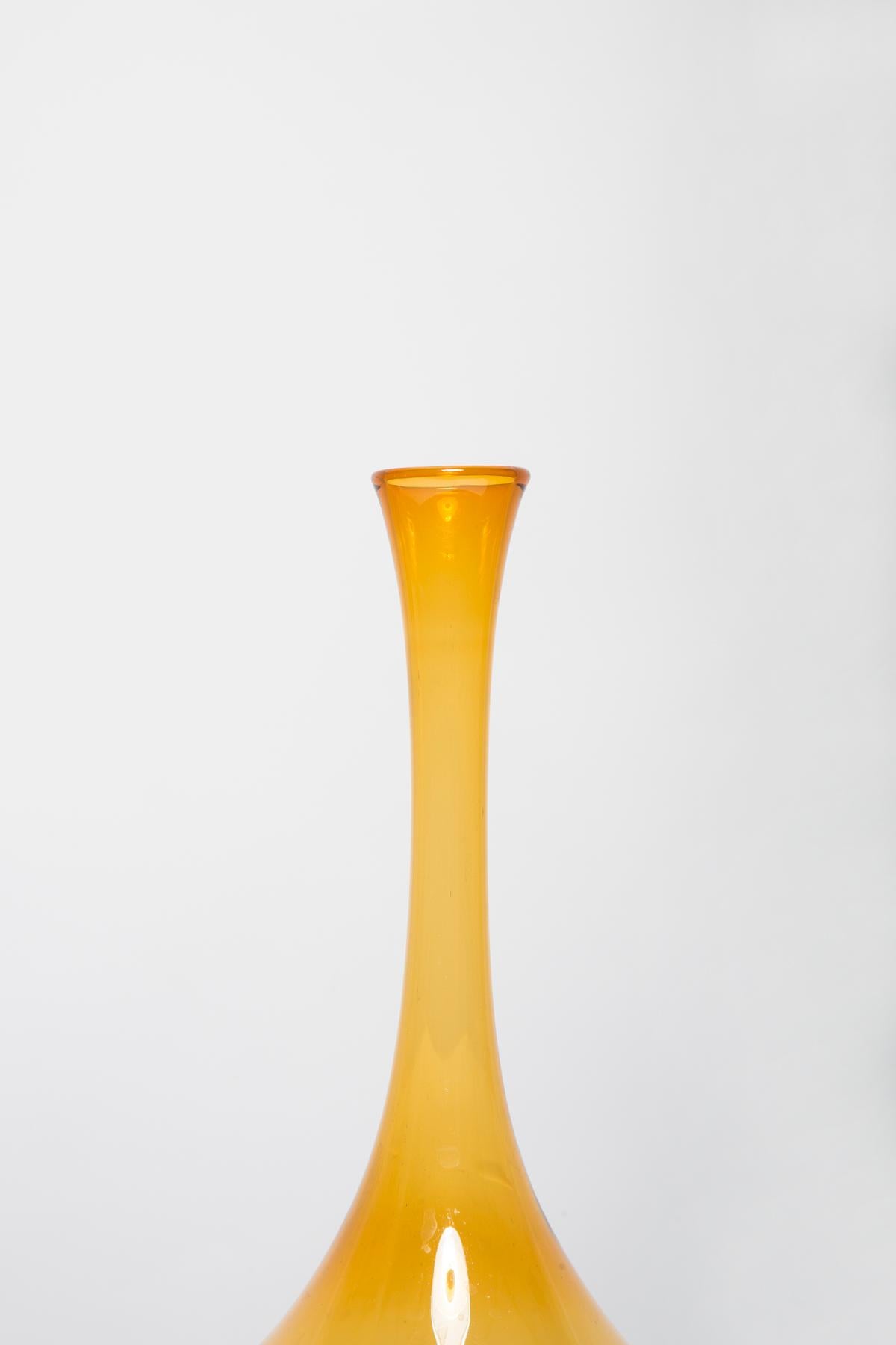 Mid Century Vintage Artistic Glass Yellow Vase, Europe, 1970s For Sale 1