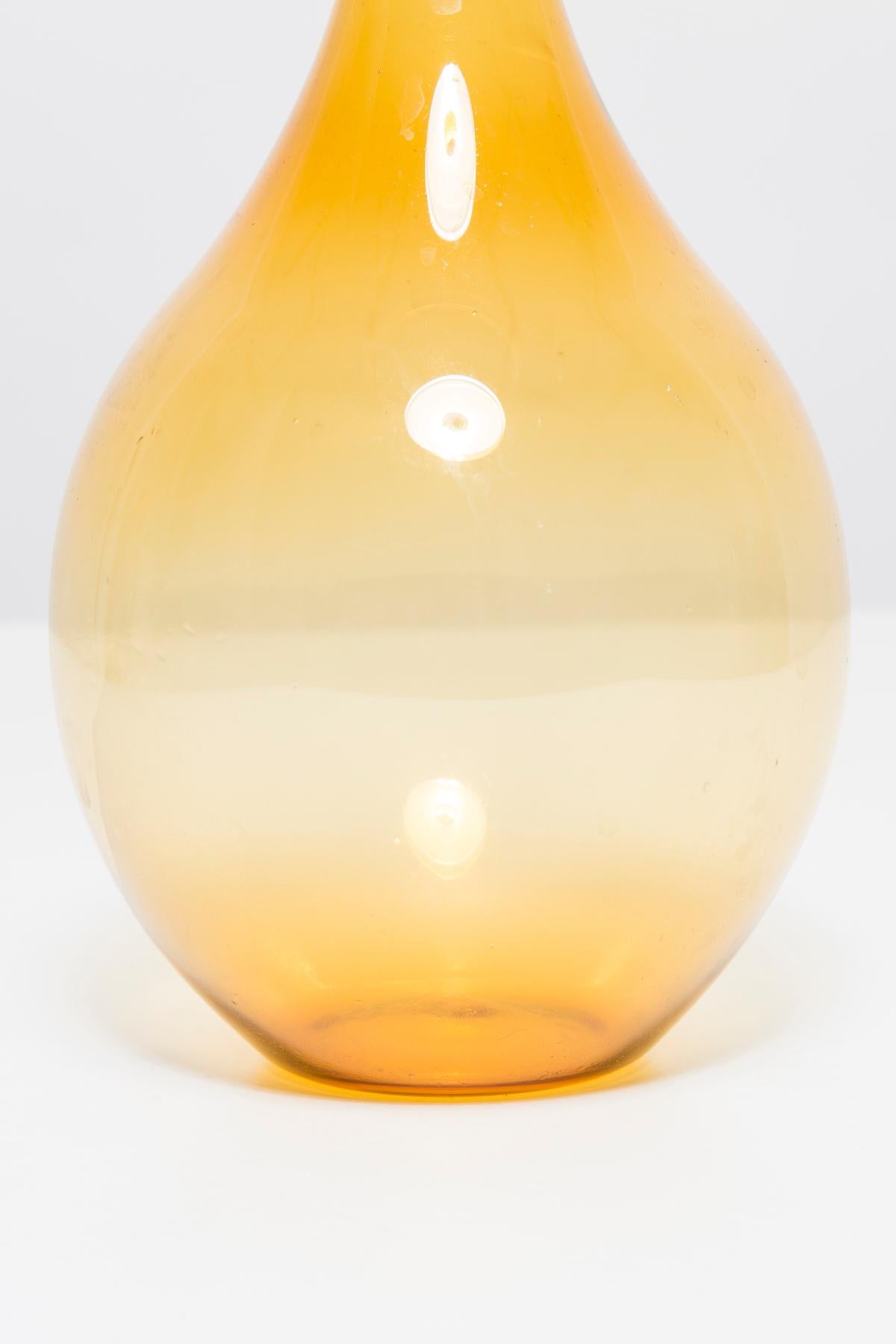 Mid Century Vintage Artistic Glass Yellow Vase, Europe, 1970s For Sale 2
