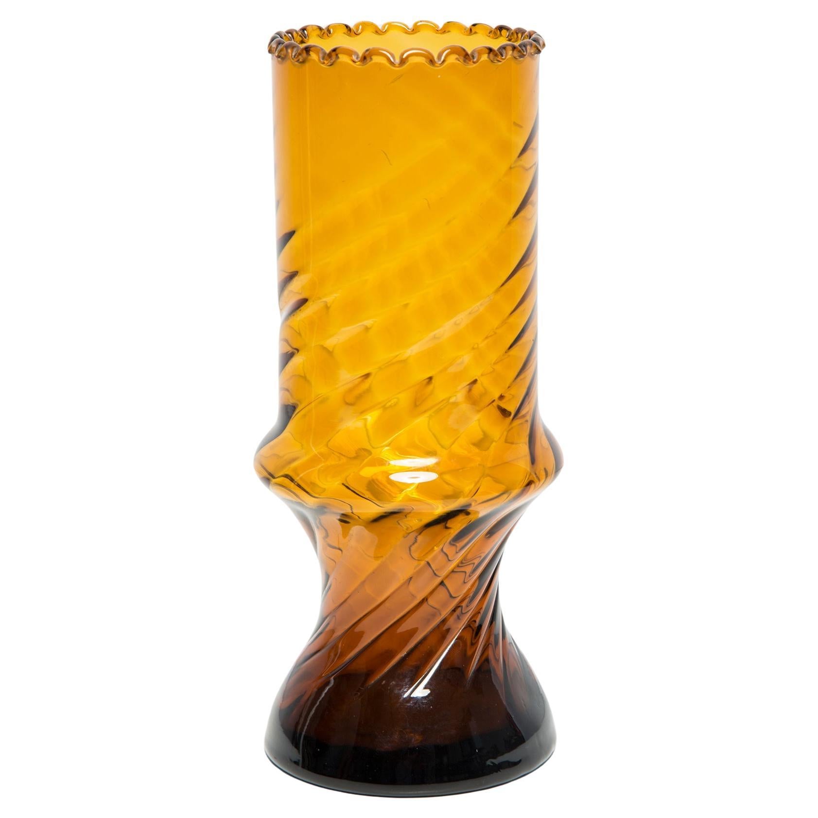 Mid Century Vintage Artistic Glass Yellow Vase with a Frill, Europe, 1970s For Sale
