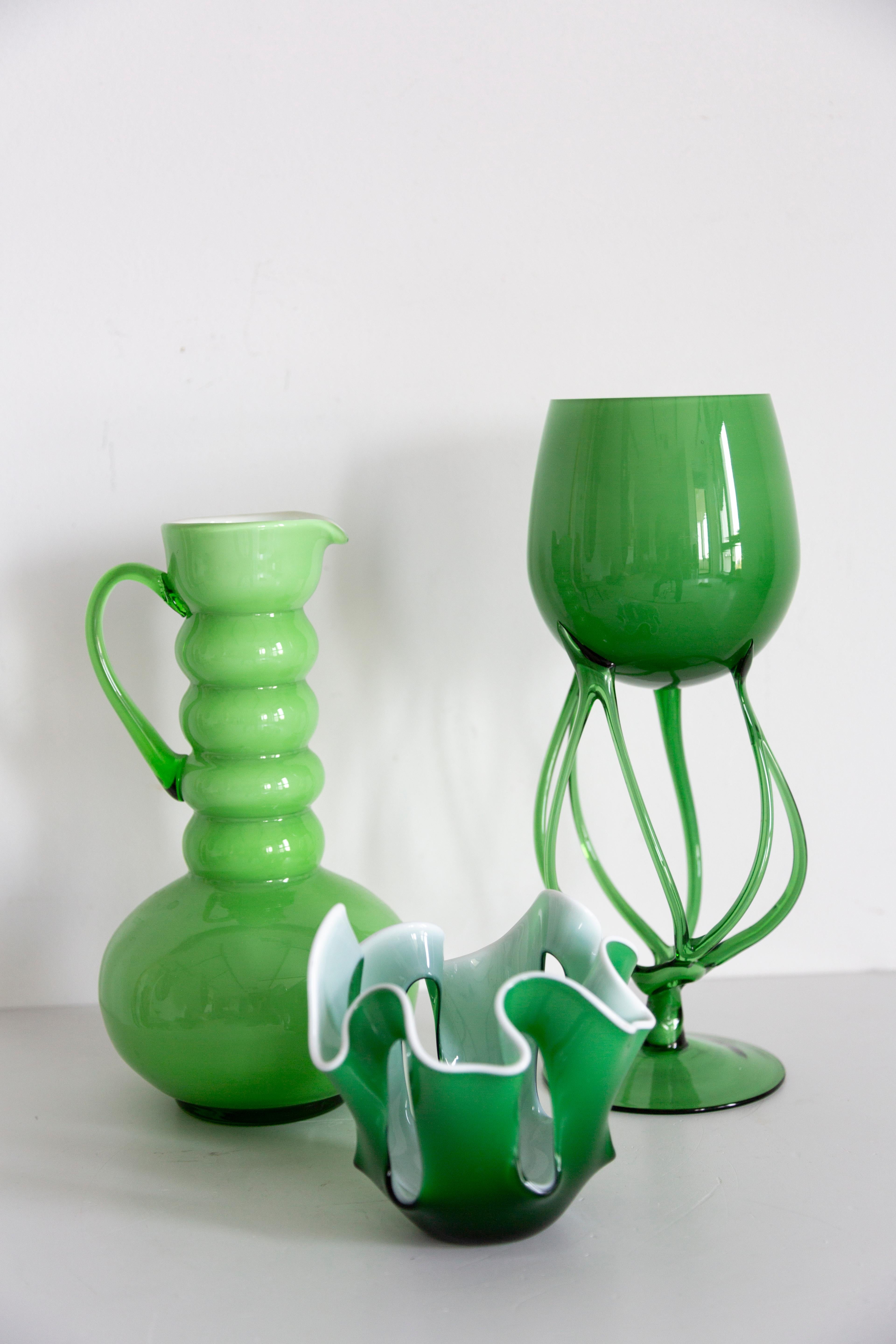 Mid Century Vintage Artistic Green Big Glass Vase, Polen, Europa, 1970er Jahre im Angebot 7