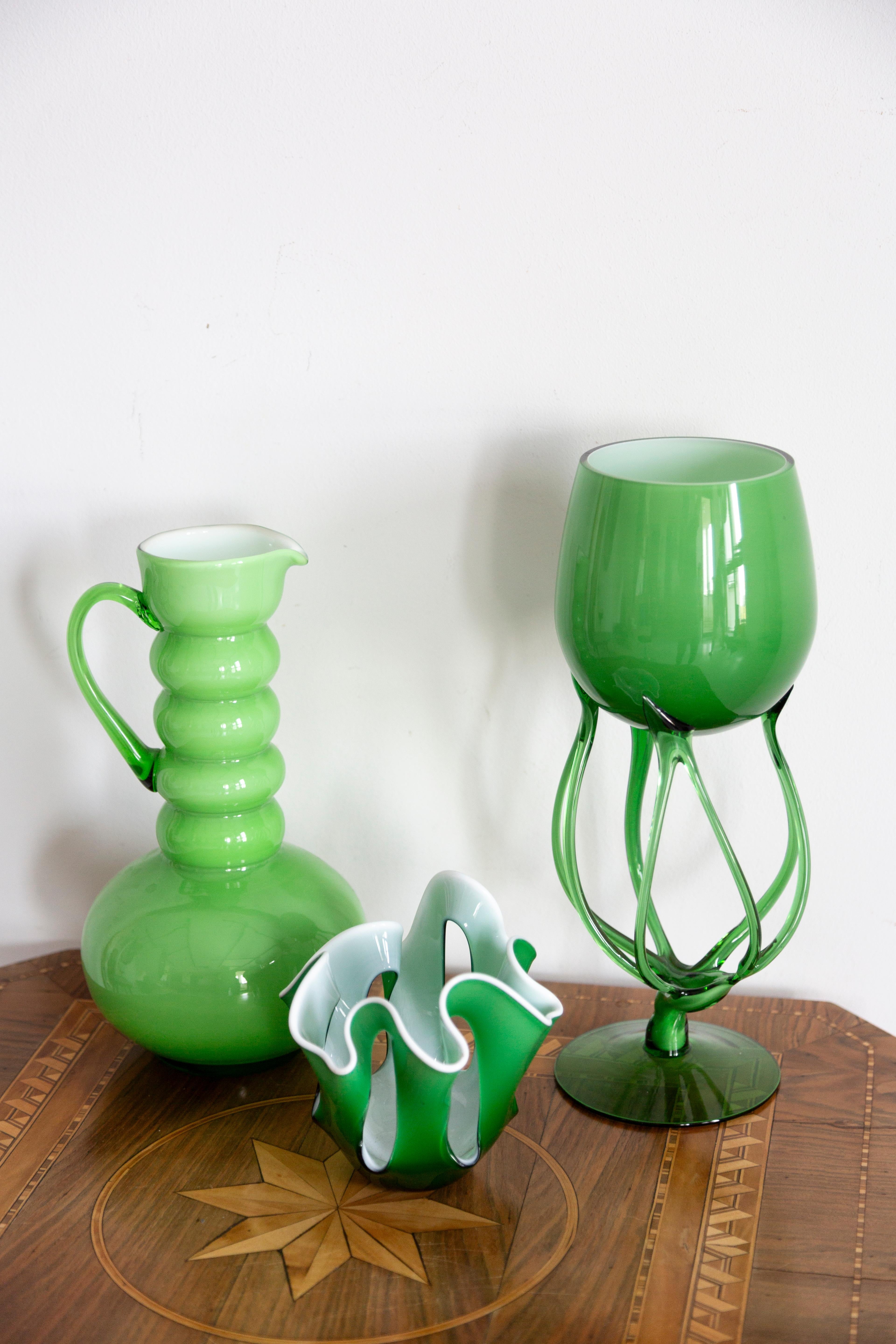 Mid Century Vintage Artistic Green Big Glass Vase, Polen, Europa, 1970er Jahre im Angebot 8
