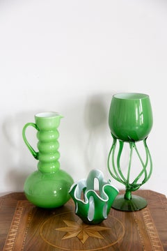 Mid Century Vintage Artistic Green Big Glass Vase, Poland, Europe, 1970s