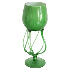 Mid Century Vintage Artistic Green Big Glass Vase, Poland, Europe, 1970s