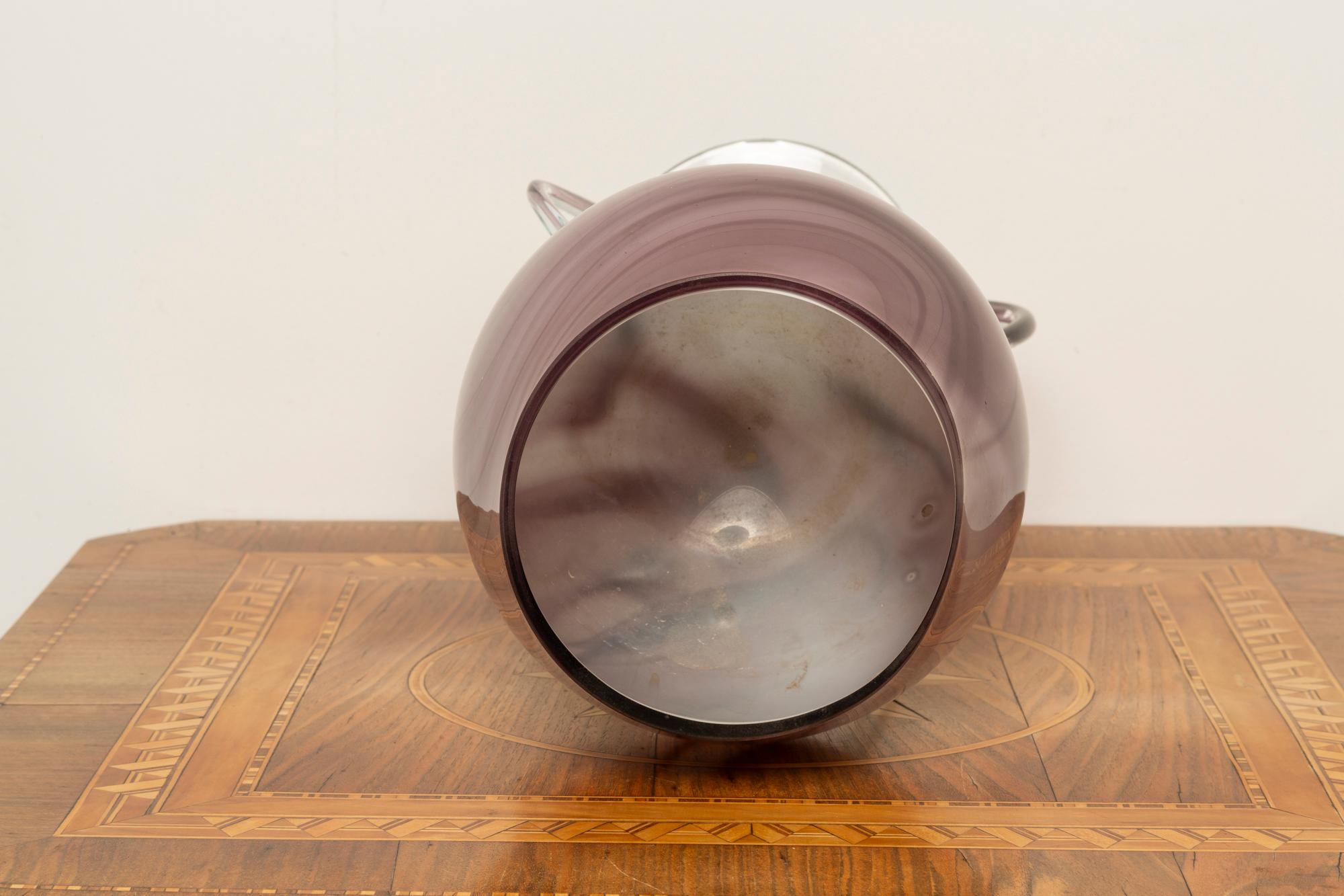 Polish Mid Century Vintage Artistic Purple Big Glass Vase, Poland, Europe, 1970s For Sale