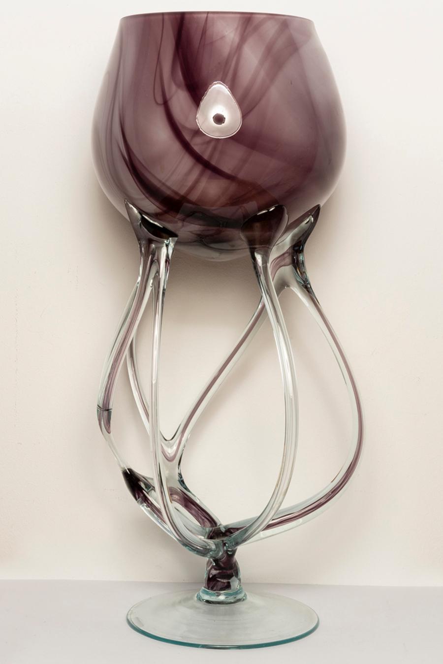 Mid Century Vintage Artistic Purple Big Glass Vase, Poland, Europe, 1970s In Excellent Condition For Sale In 05-080 Hornowek, PL