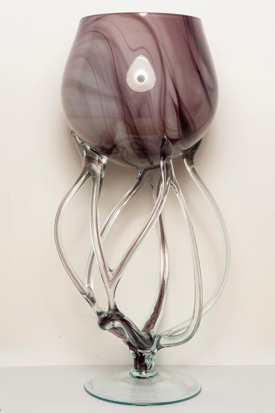 20th Century Mid Century Vintage Artistic Purple Big Glass Vase, Poland, Europe, 1970s For Sale
