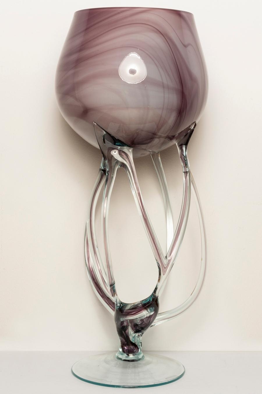Mid Century Vintage Artistic Purple Big Glass Vase, Poland, Europe, 1970s For Sale 1
