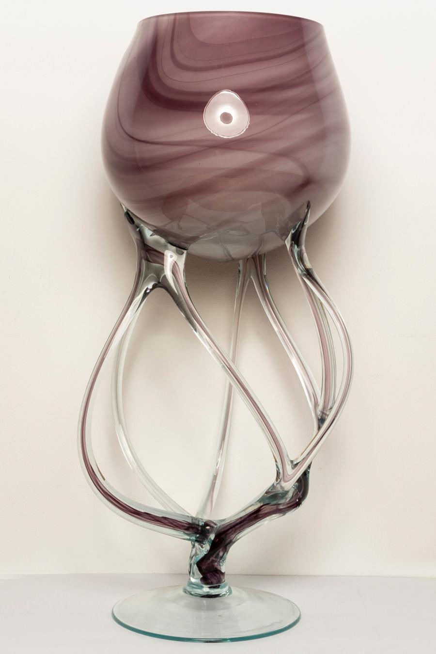 Mid Century Vintage Artistic Purple Big Glass Vase, Poland, Europe, 1970s For Sale 2