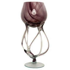 Mid Century Vintage Artistic Purple Big Glass Vase, Poland, Europe, 1970s