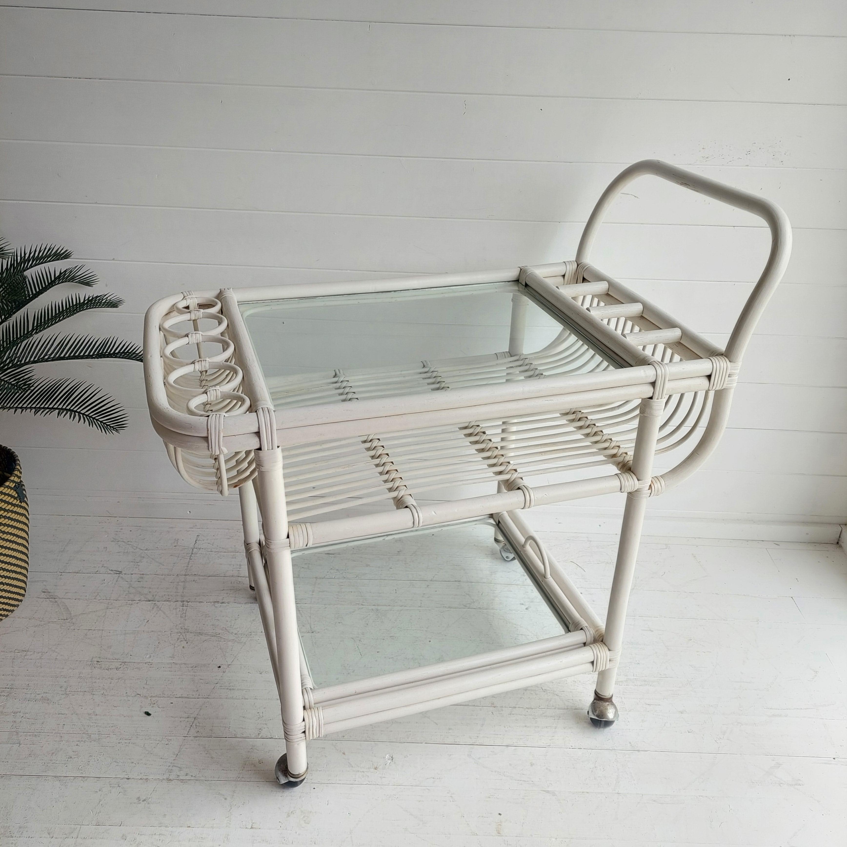 Midcentury Vintage Bamboo and Glass Drinks Bar Cart Trolley 1960s 70s 4