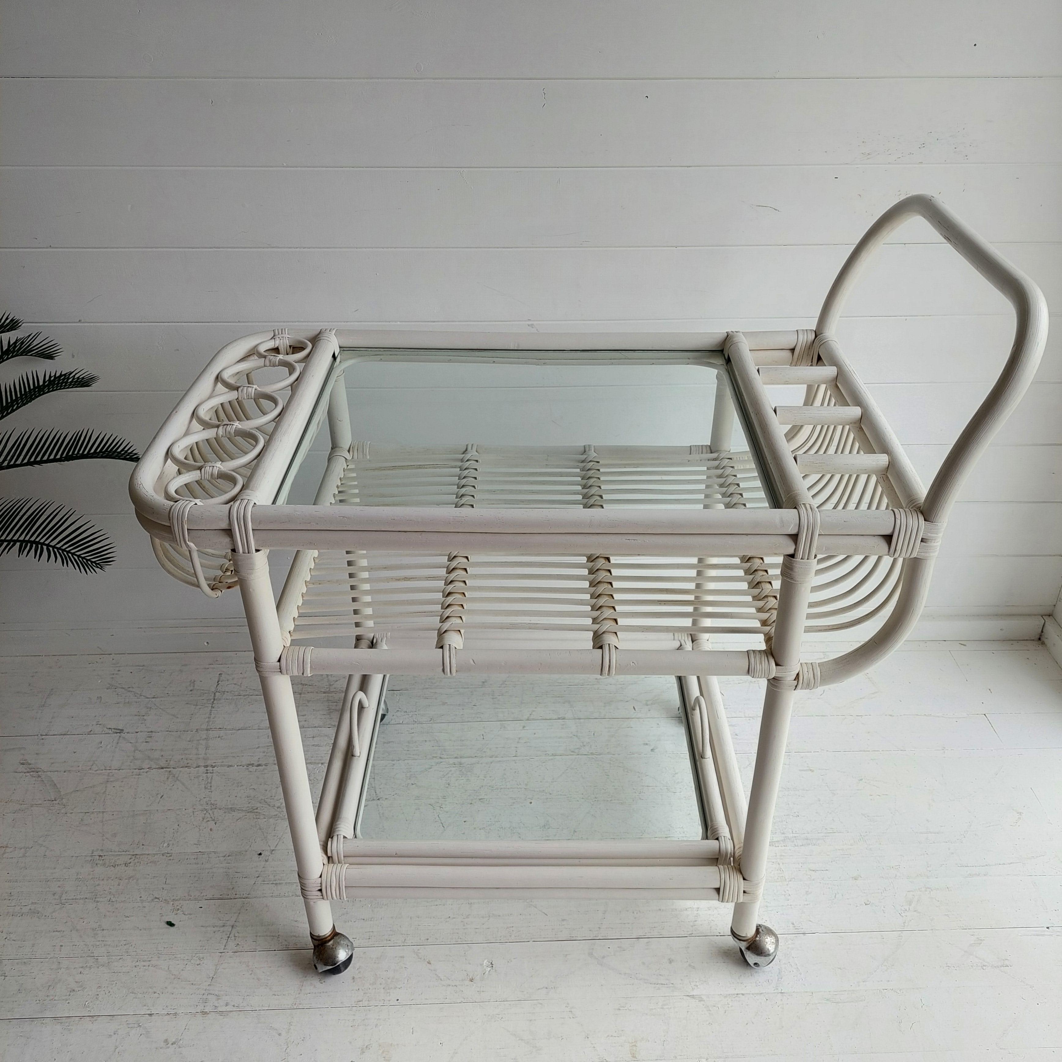 Midcentury Vintage Bamboo and Glass Drinks Bar Cart Trolley 1960s 70s 5