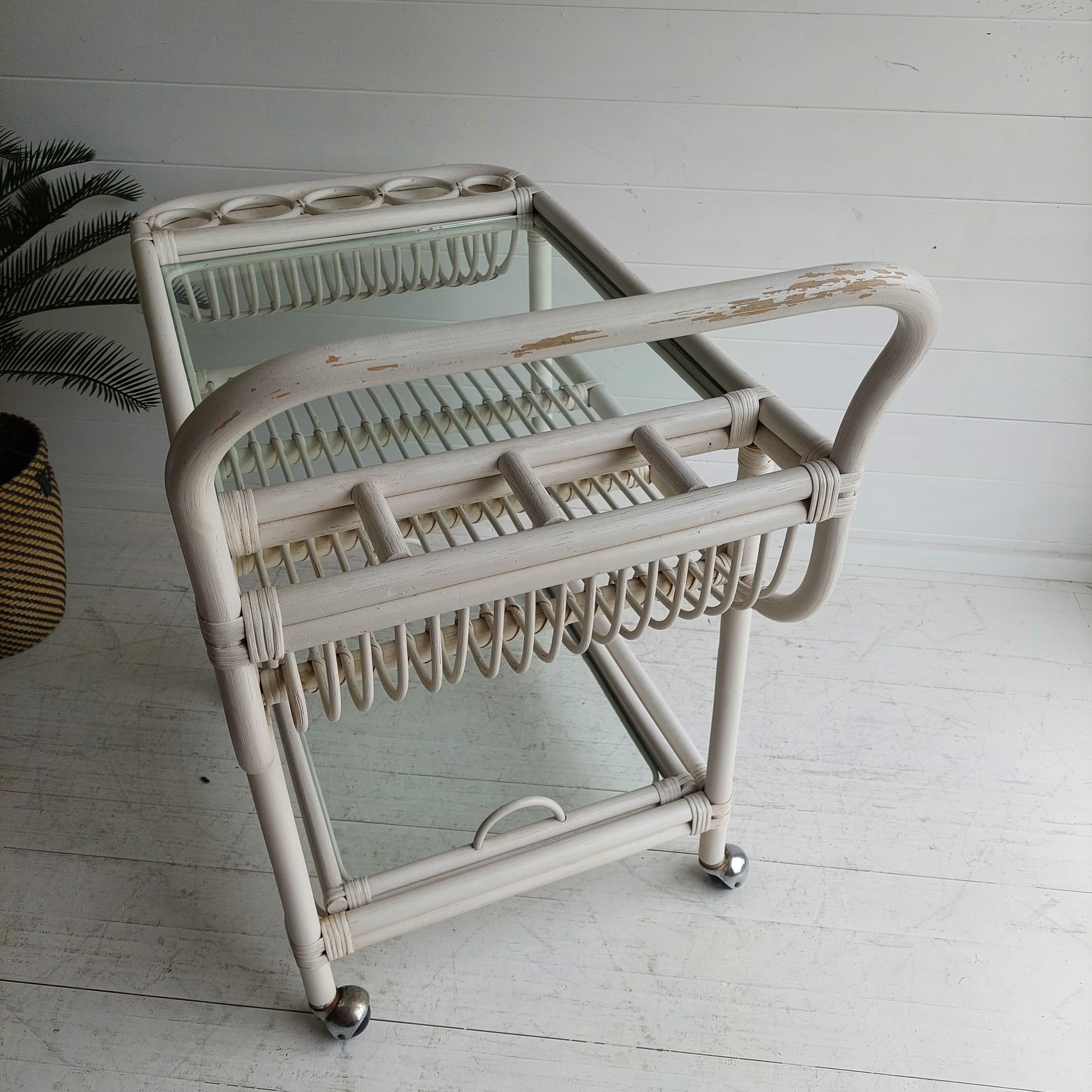 Midcentury Vintage Bamboo and Glass Drinks Bar Cart Trolley 1960s 70s 6