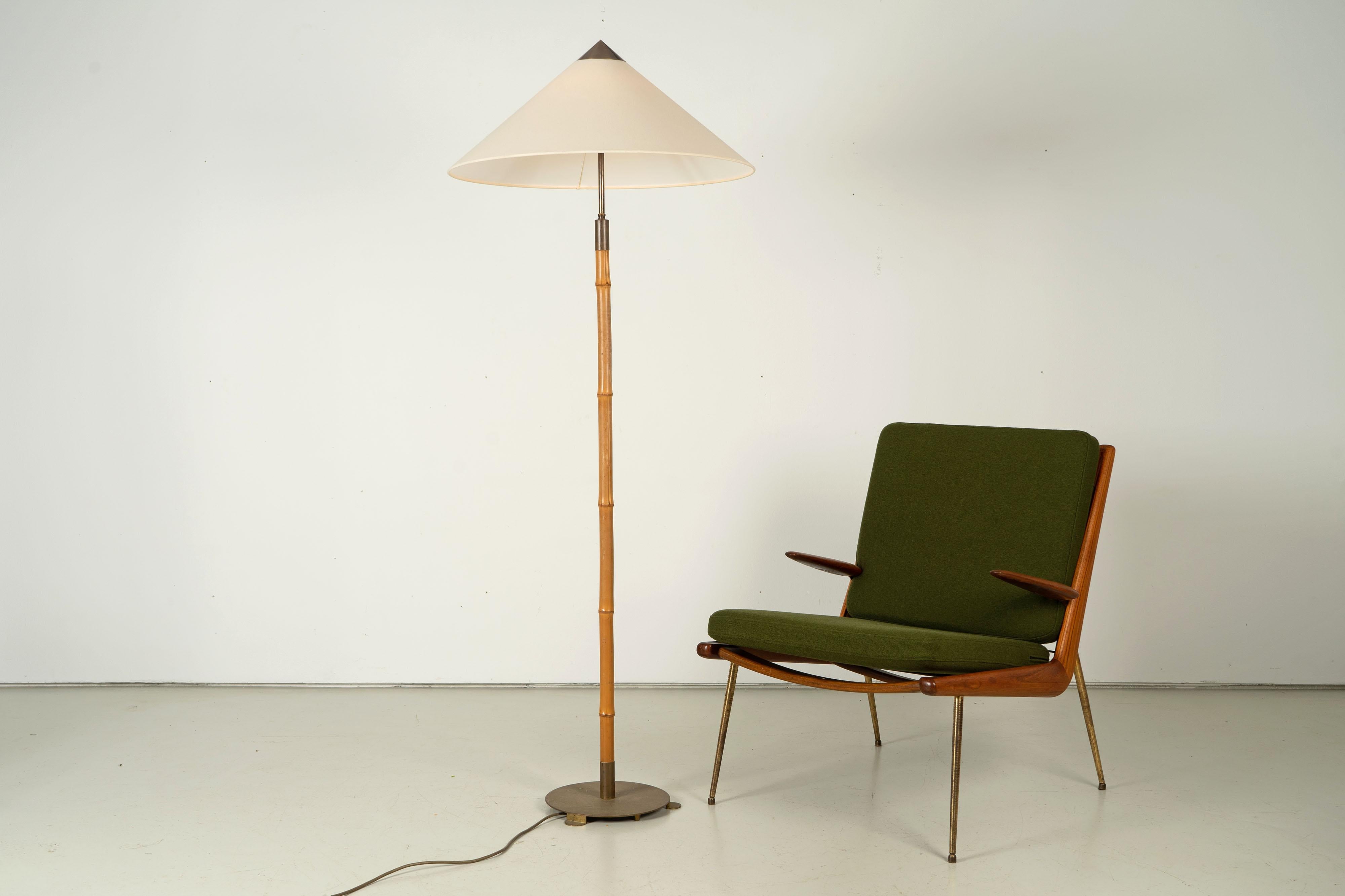 20th Century Mid-Century Vintage Bamboo Floor Lamp with Brass, 1960s