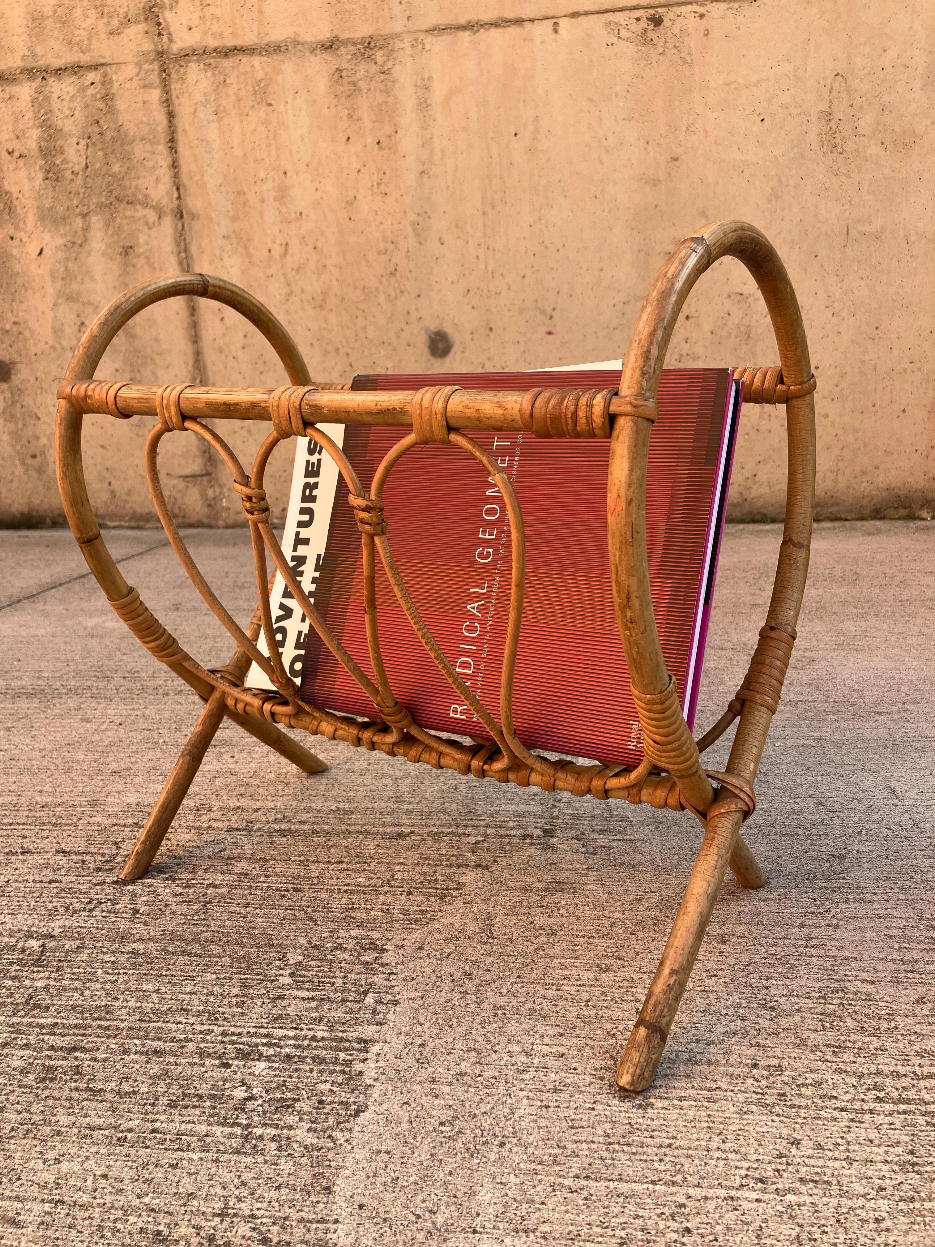 Late 20th Century Mid Century Vintage Bamboo Magazine Book Rack French Riviera For Sale
