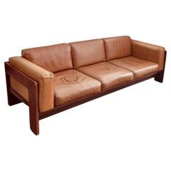 Mid century Vintage Bastiano Rosewood tan leather long sofa Afra & Tobia Scarpa