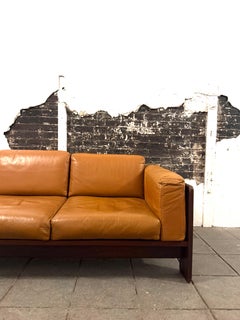 Mitte des Jahrhunderts Vintage Bastiano Rosenholz hellbraunes Leder langes Sofa Afra & Tobia Scarpa