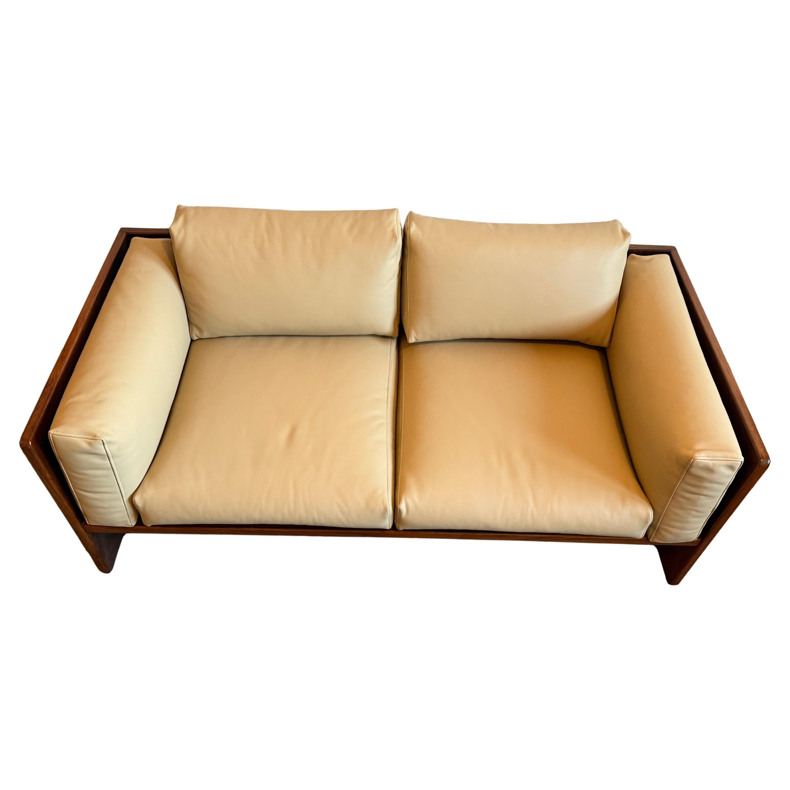 Leather Mid century Vintage bastiano sofa loveseat by Afra & Tobia Scarpa by Gavina