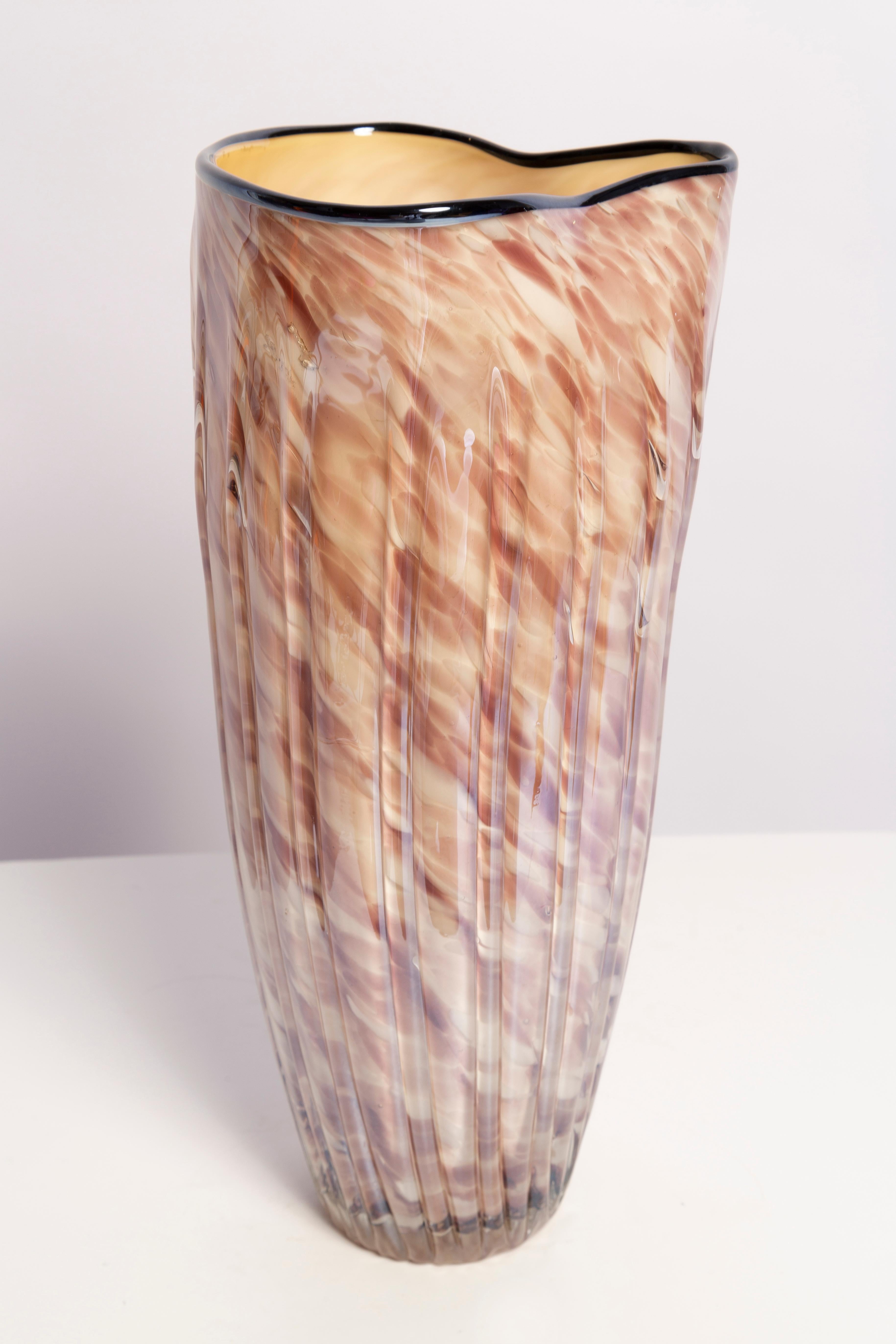 Glass Mid Century Vintage Beige and Pink Big Vase, Italy, 1960s For Sale