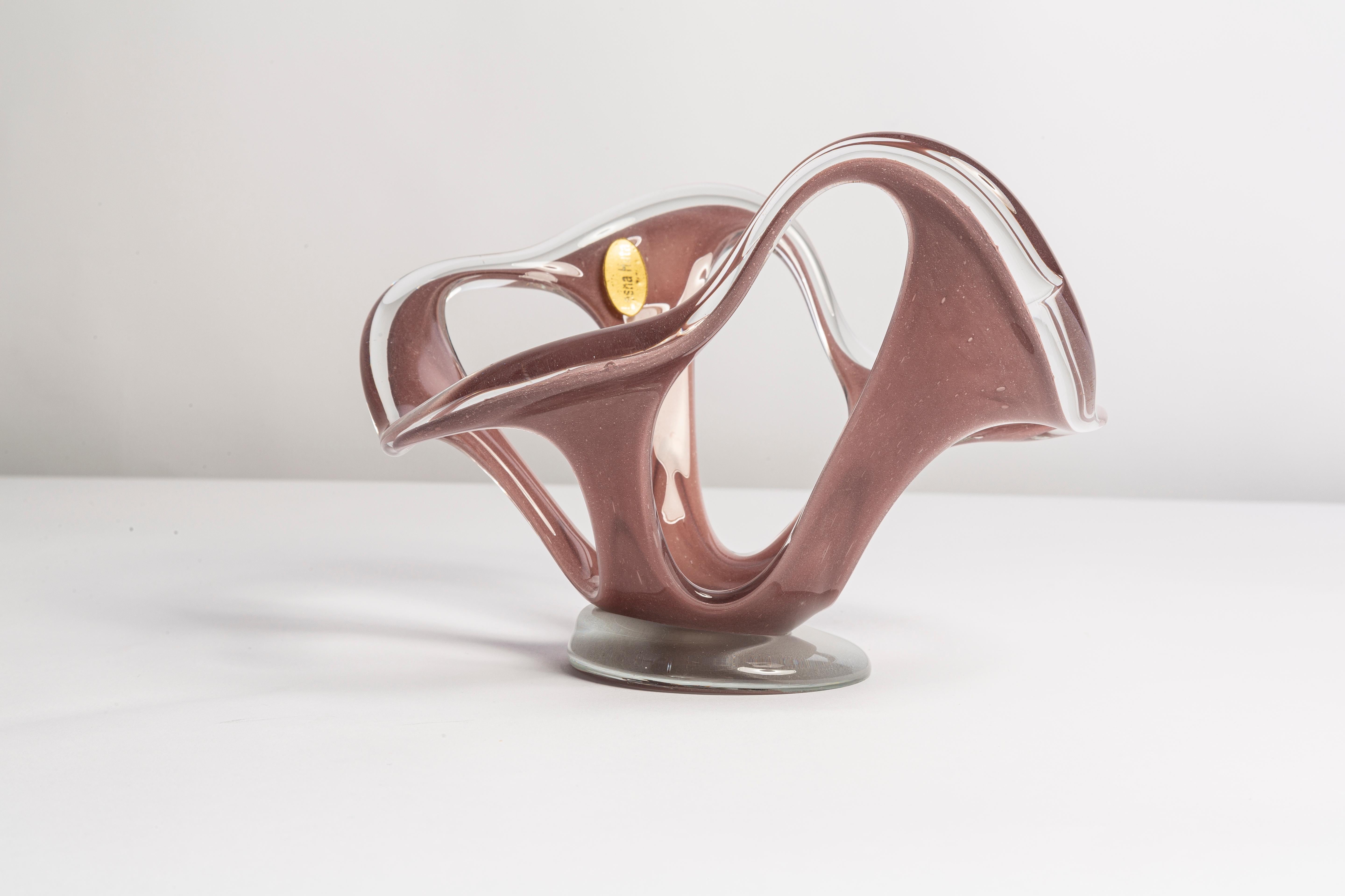20th Century Mid Century Vintage Beige Artistic Glass Vase, Europe, 1970s For Sale
