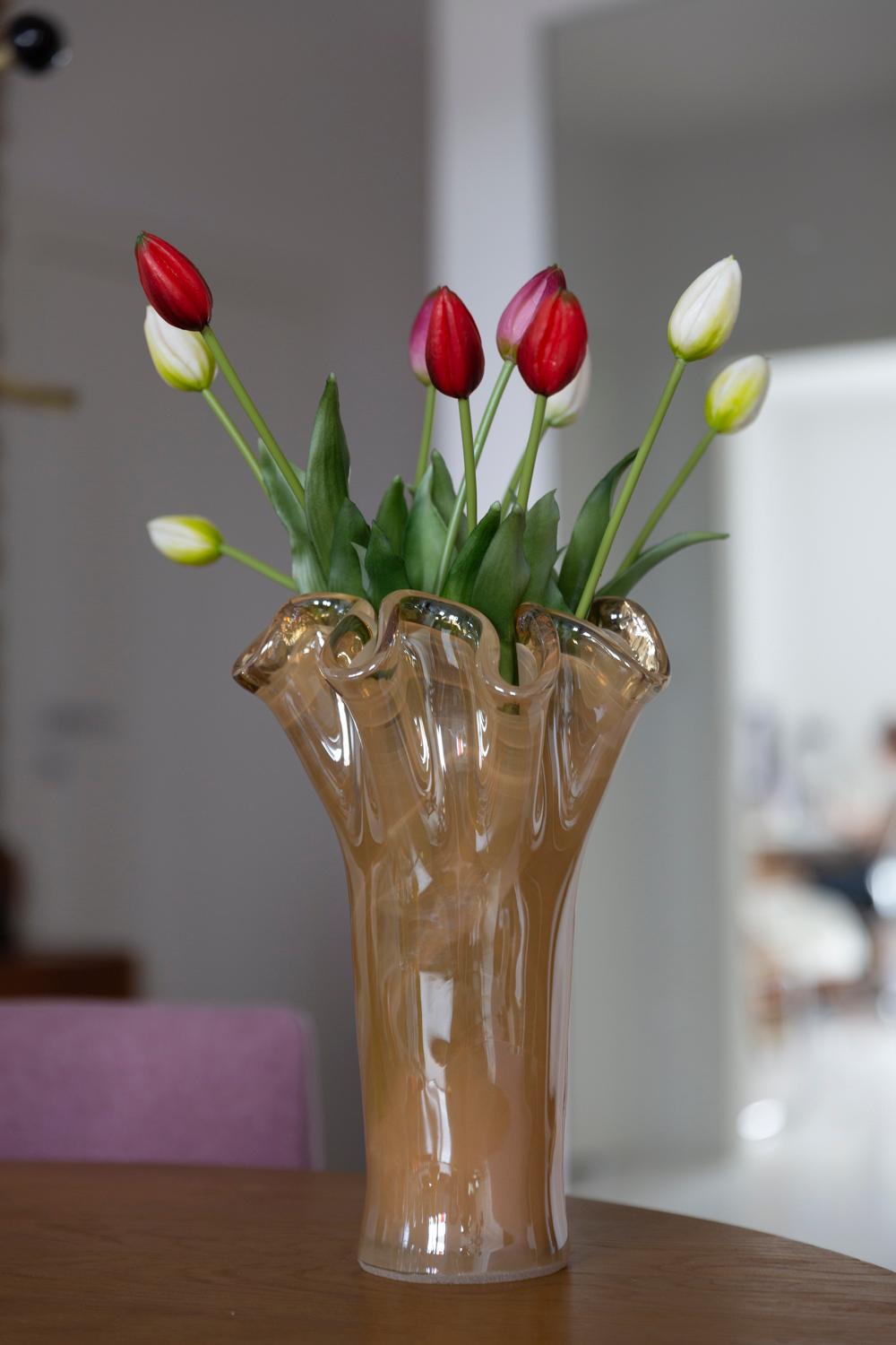 Mid-Century Modern Midcentury Vintage Beige Big Murano Glass Vase, Italy, 2000s