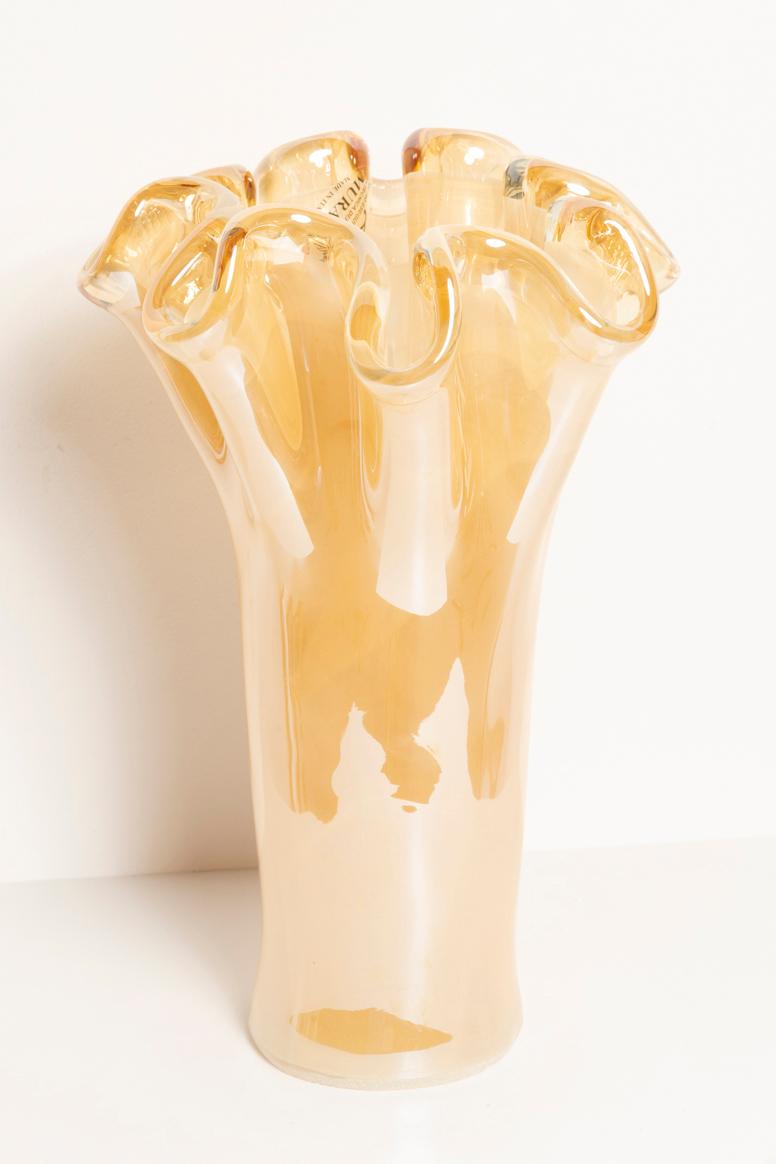 20th Century Midcentury Vintage Beige Big Murano Glass Vase, Italy, 2000s
