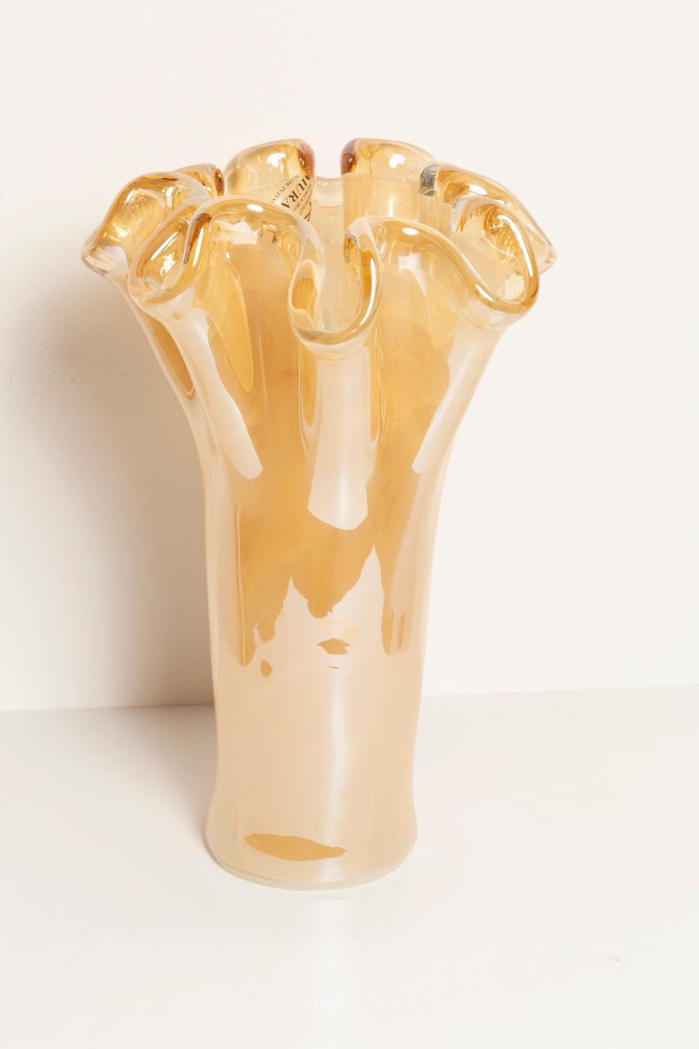 Midcentury Vintage Beige Big Murano Glass Vase, Italy, 2000s 1