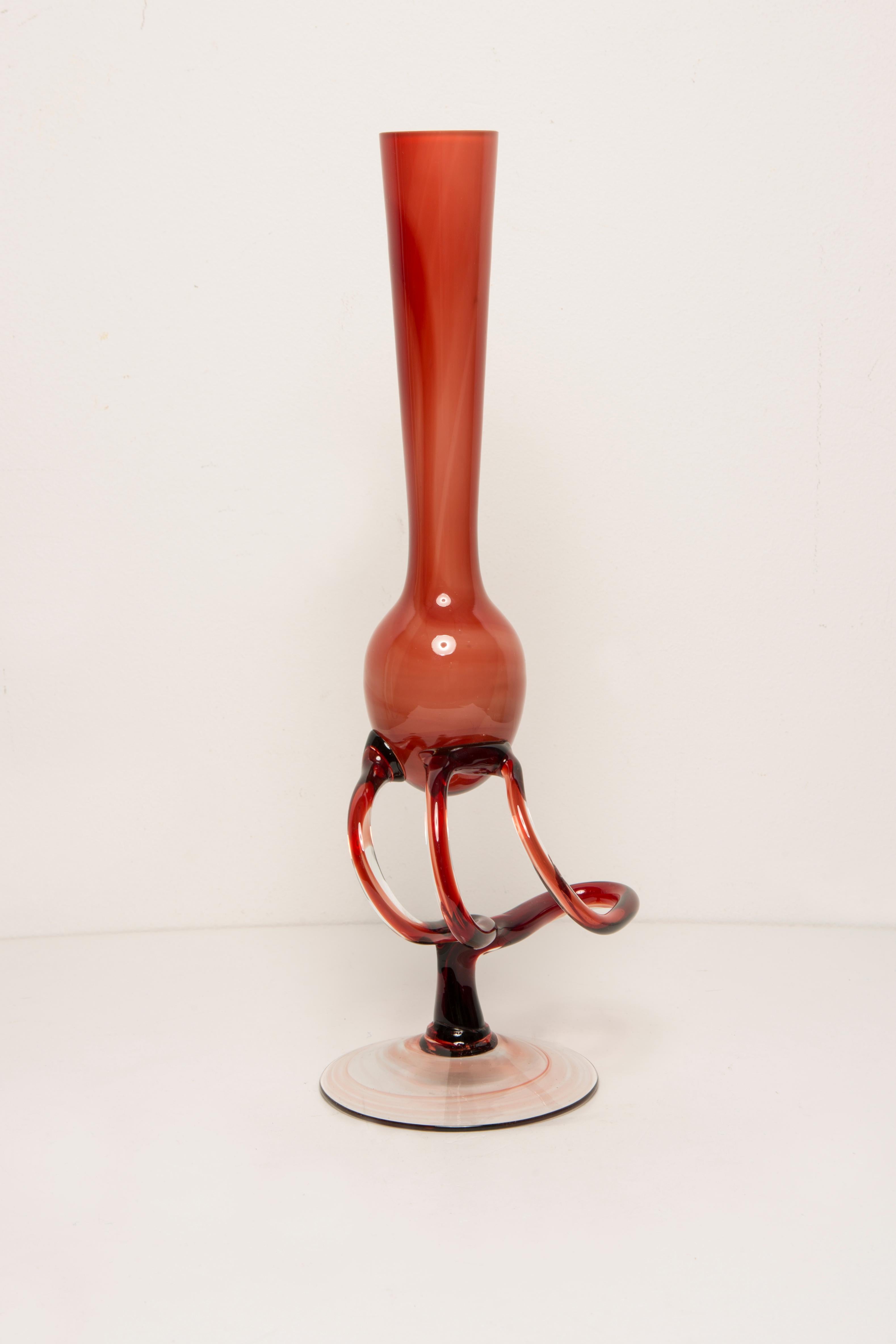 Jarrón de Vidrio Artístico Mid Century Vintage Beige Naranja, Candelabro, Europa, años 70 Moderno de mediados de siglo en venta
