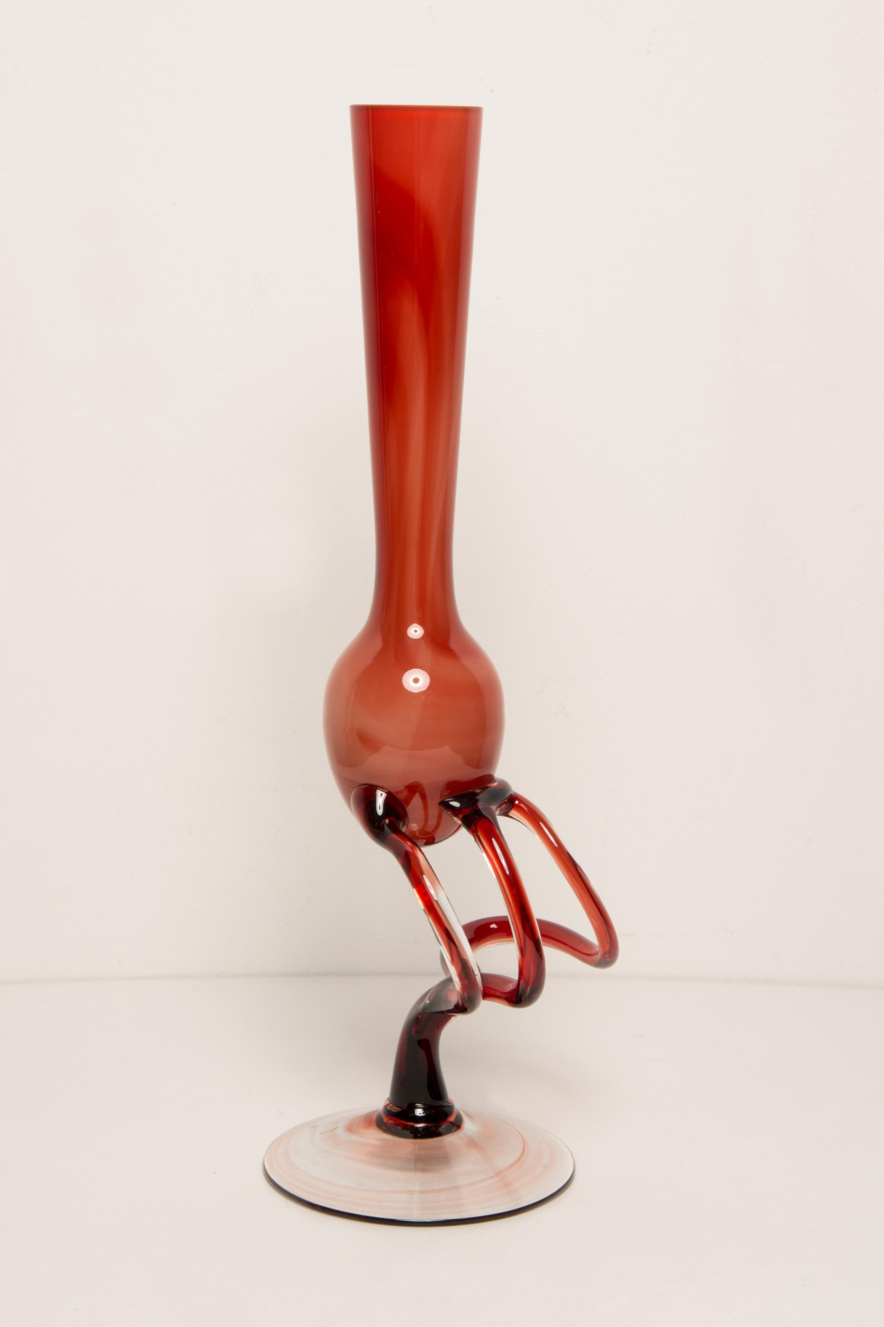 Jarrón de Vidrio Artístico Mid Century Vintage Beige Naranja, Candelabro, Europa, años 70 Polaco en venta