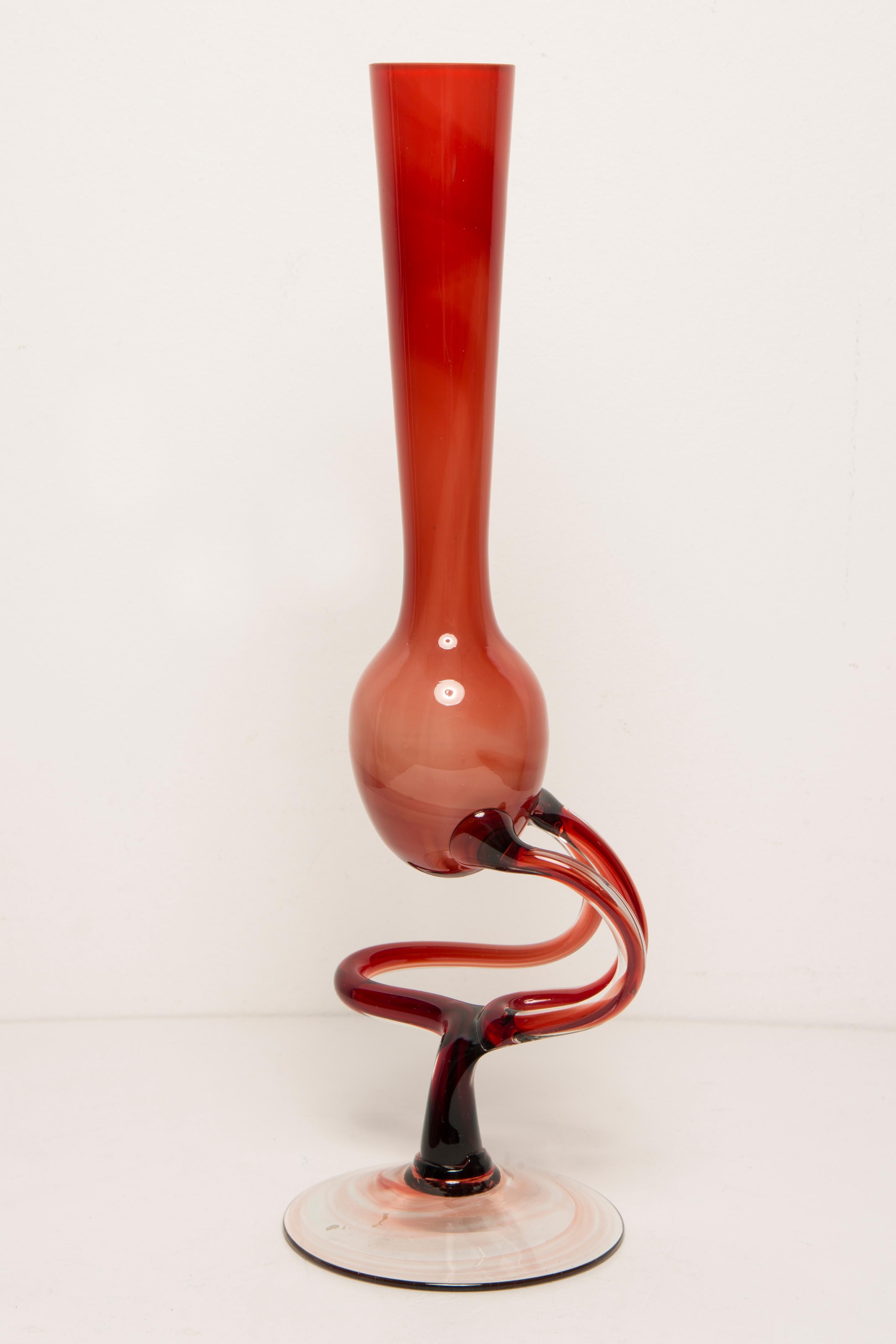 Jarrón de Vidrio Artístico Mid Century Vintage Beige Naranja, Candelabro, Europa, años 70 en Excelente estado para la venta en 05-080 Hornowek, PL