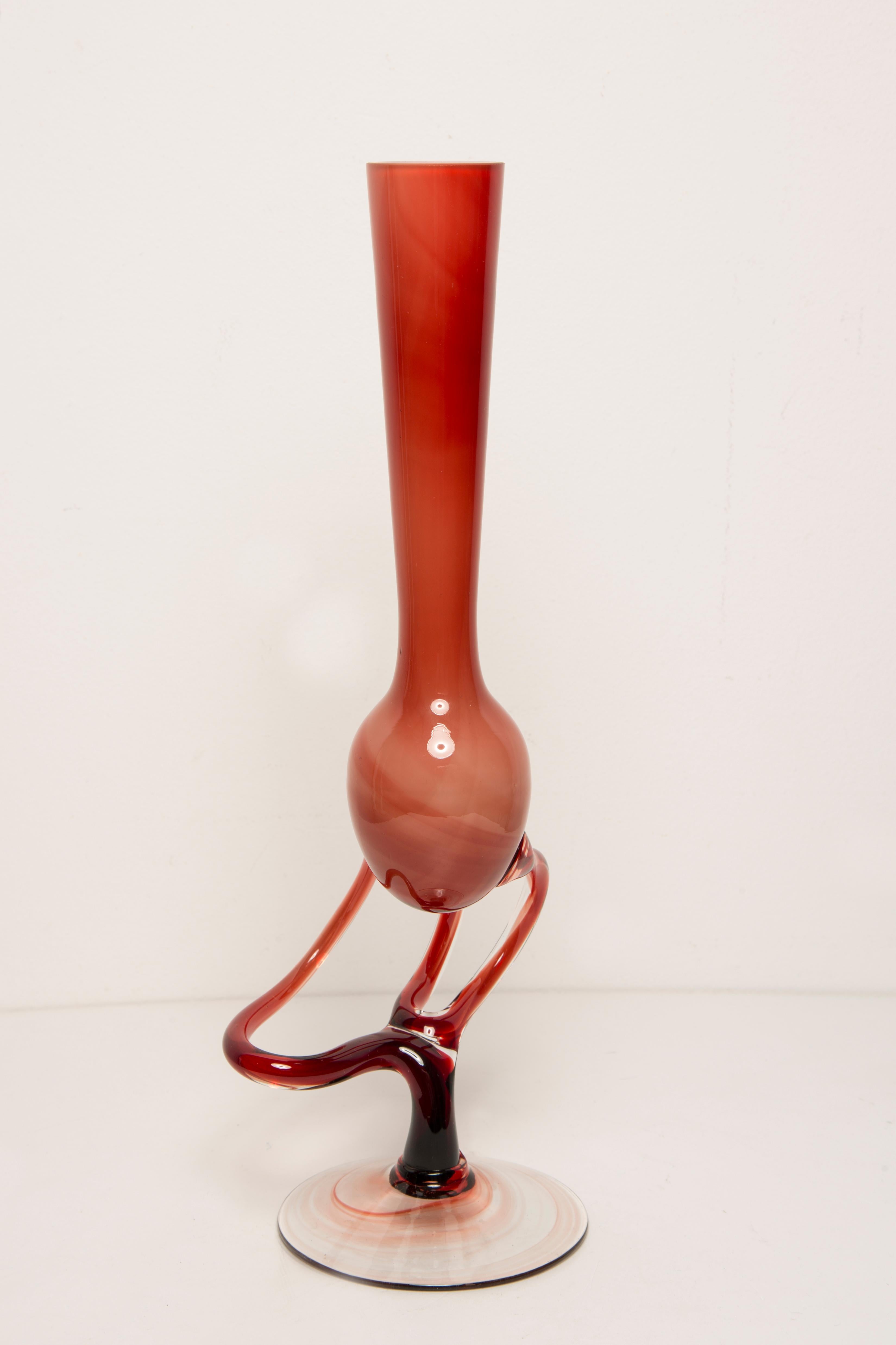 Jarrón de Vidrio Artístico Mid Century Vintage Beige Naranja, Candelabro, Europa, años 70 siglo XX en venta