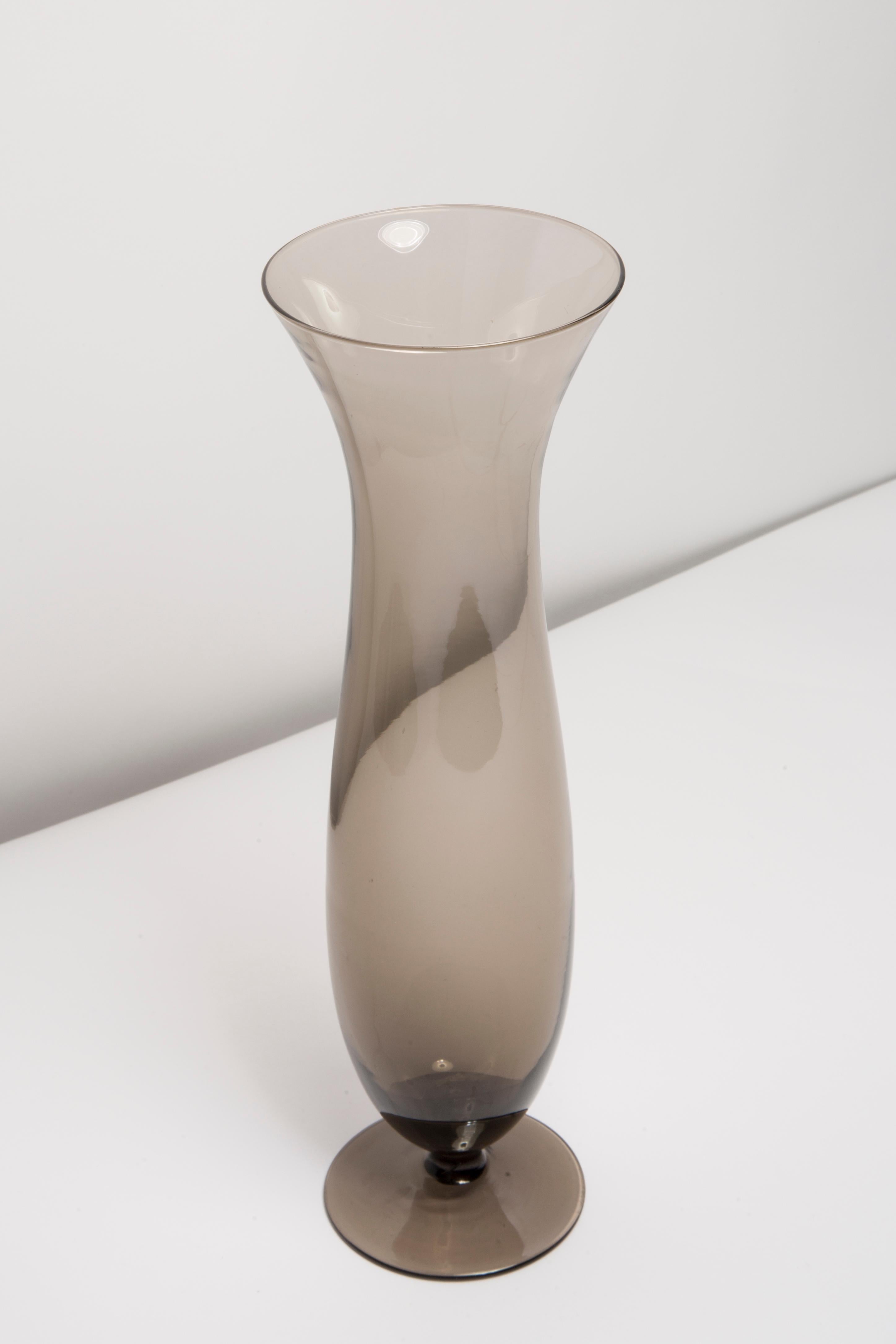 Glass Mid Century Vintage Beige Slim Vase, Europe, 1960s For Sale