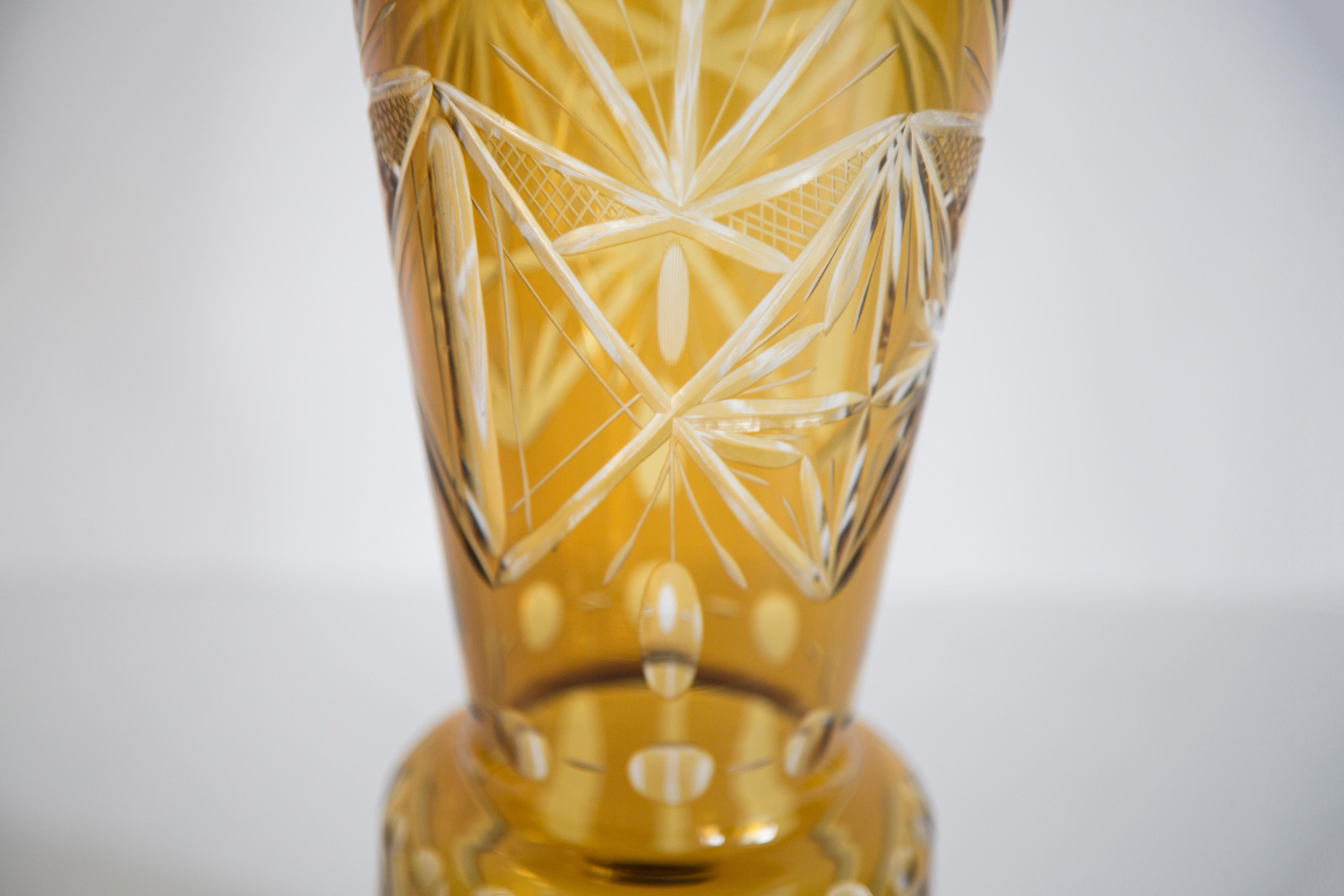 Mid Century Vintage Big Yellow Crystal Vase, 20th Century, Europe, 1960s For Sale 5