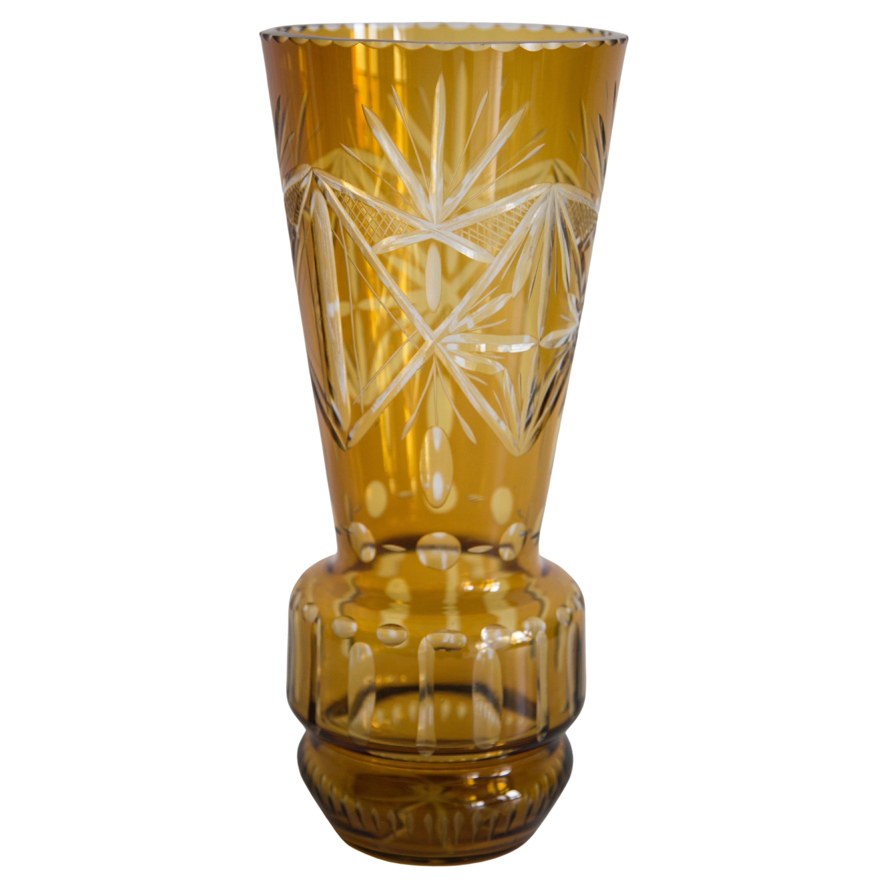Mid Century Vintage Big Yellow Crystal Vase, 20th Century, Europe, 1960s For Sale
