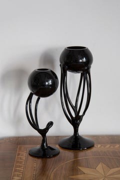 Mid Century Vintage Black Artistic Glass Vase, Candlestick, Europe, 1970s