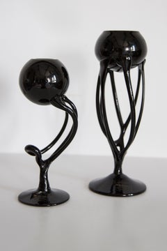 Mid Century Vintage Black Artistic Glass Vase, Candlestick, Europe, 1970s