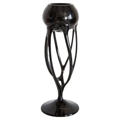 Mid Century Vintage Black Artistic Glass Vase, Candlestick, Europe, 1970s