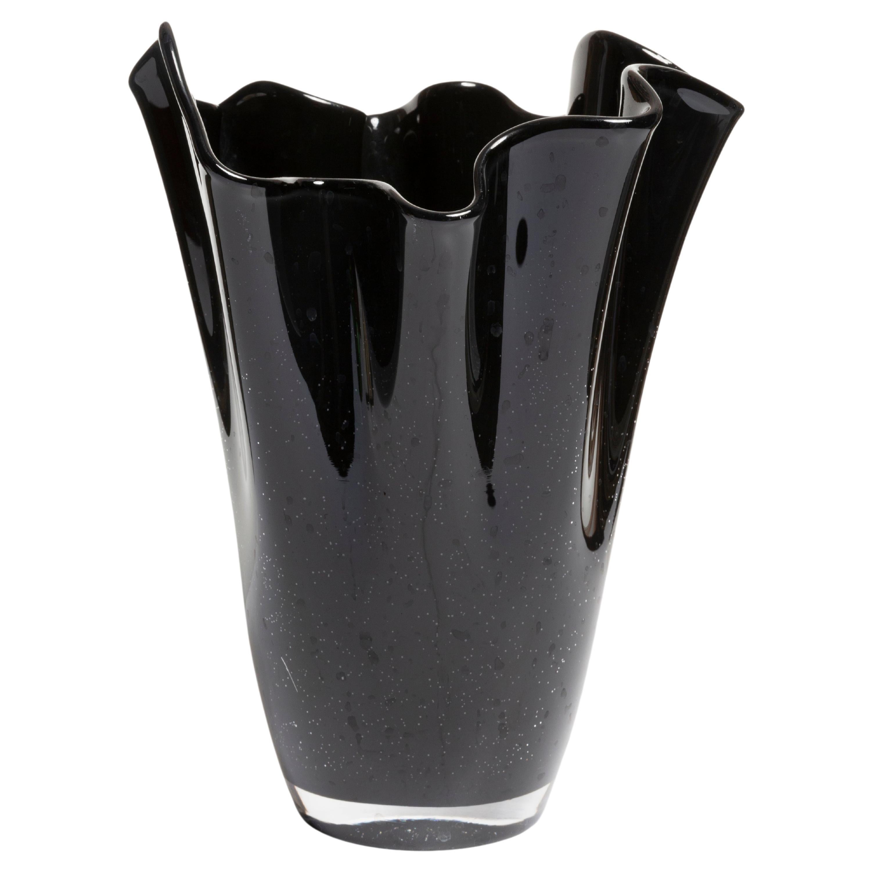 Mid Century Vintage Black Makora Glass Vase, Europe, 1970s