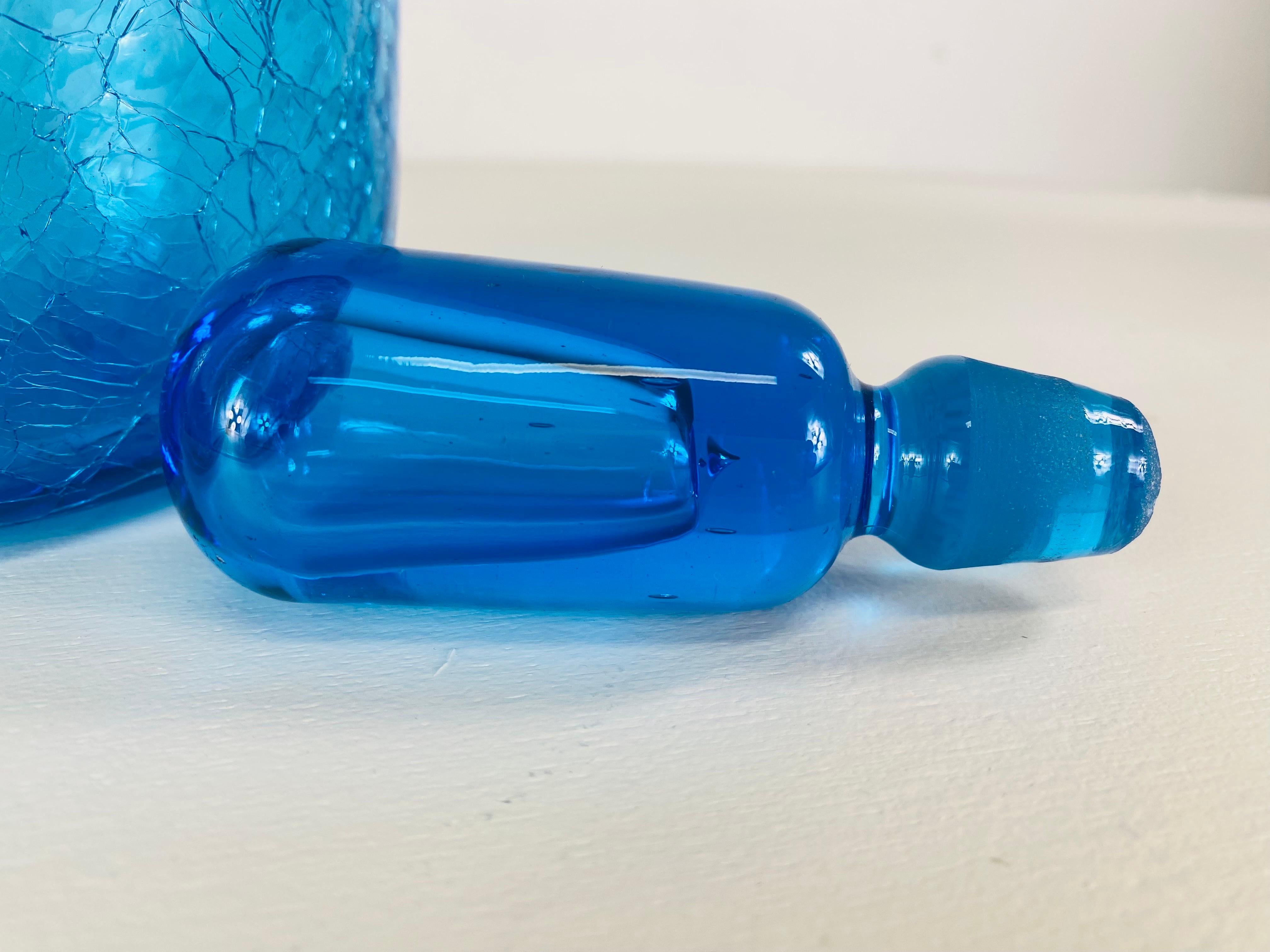 Hand-Crafted Mid century vintage Blenko blue glass jar with stopper. For Sale